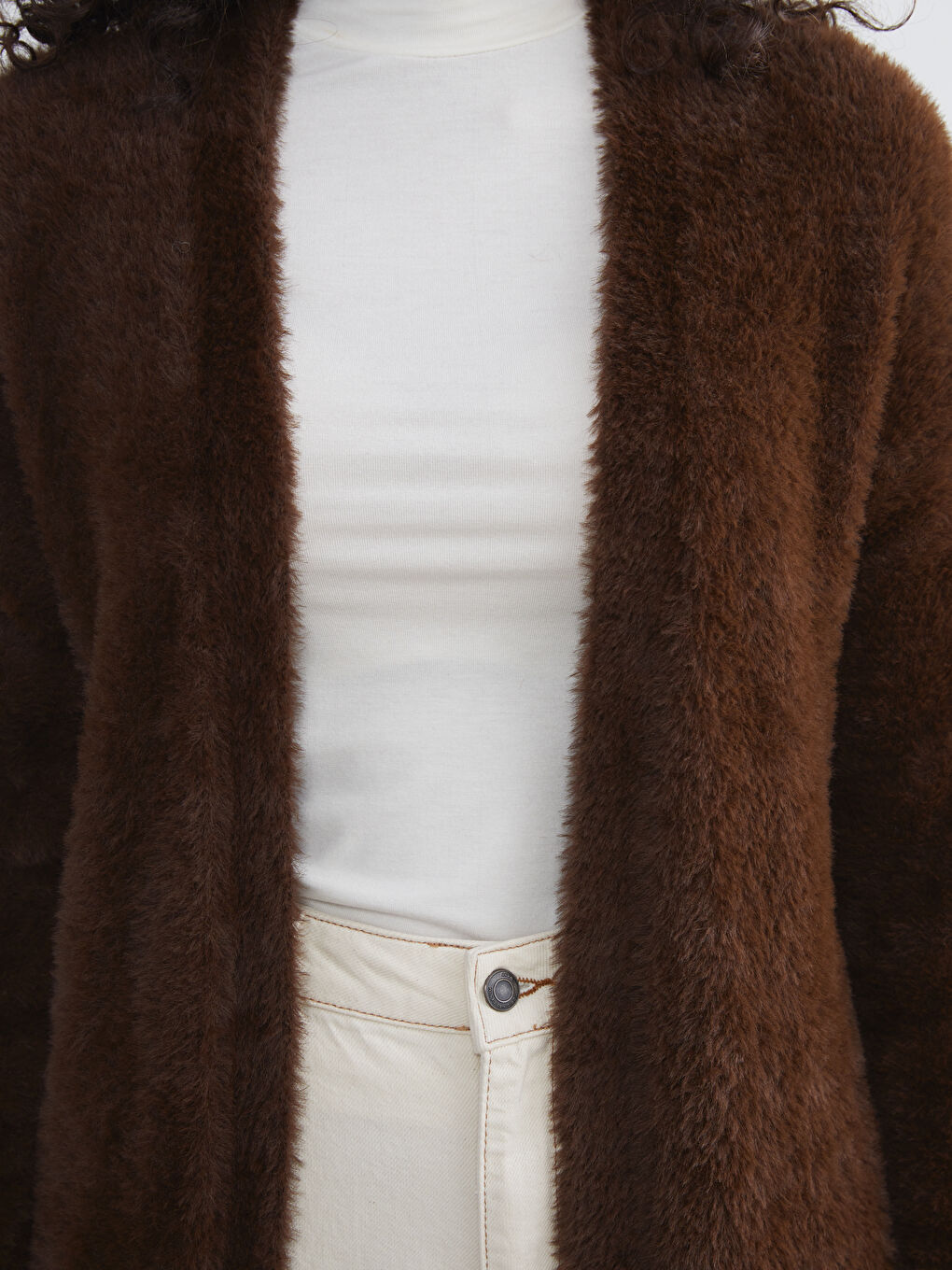 Bej Şal Yaka Kadın Pelüş Triko Hırka-2