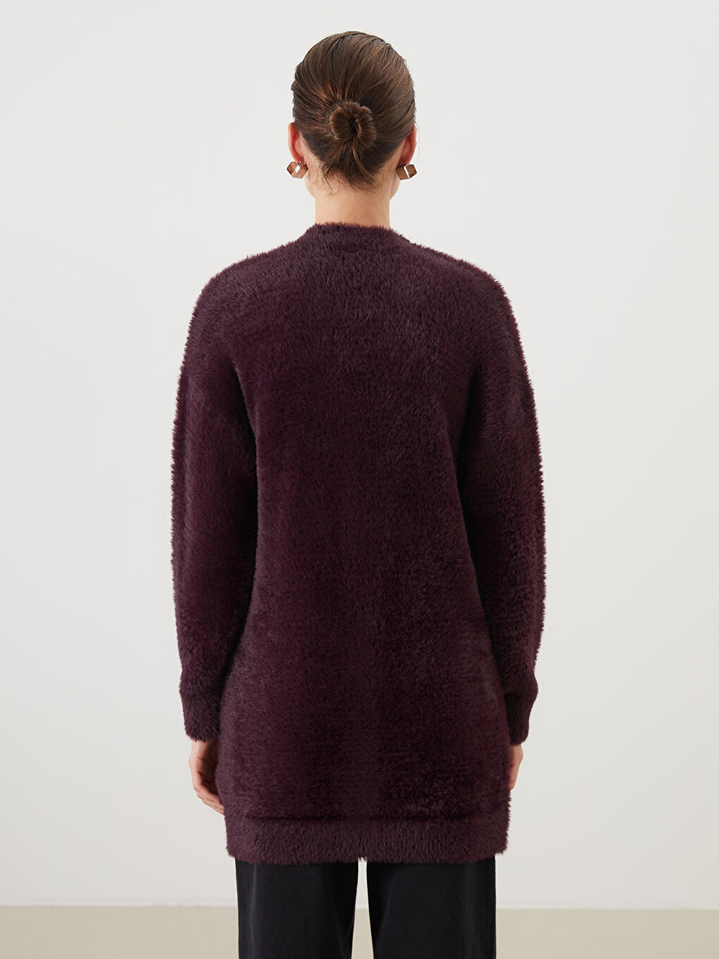 Mürdüm Şal Yaka Kadın Pelüş Triko Hırka-6