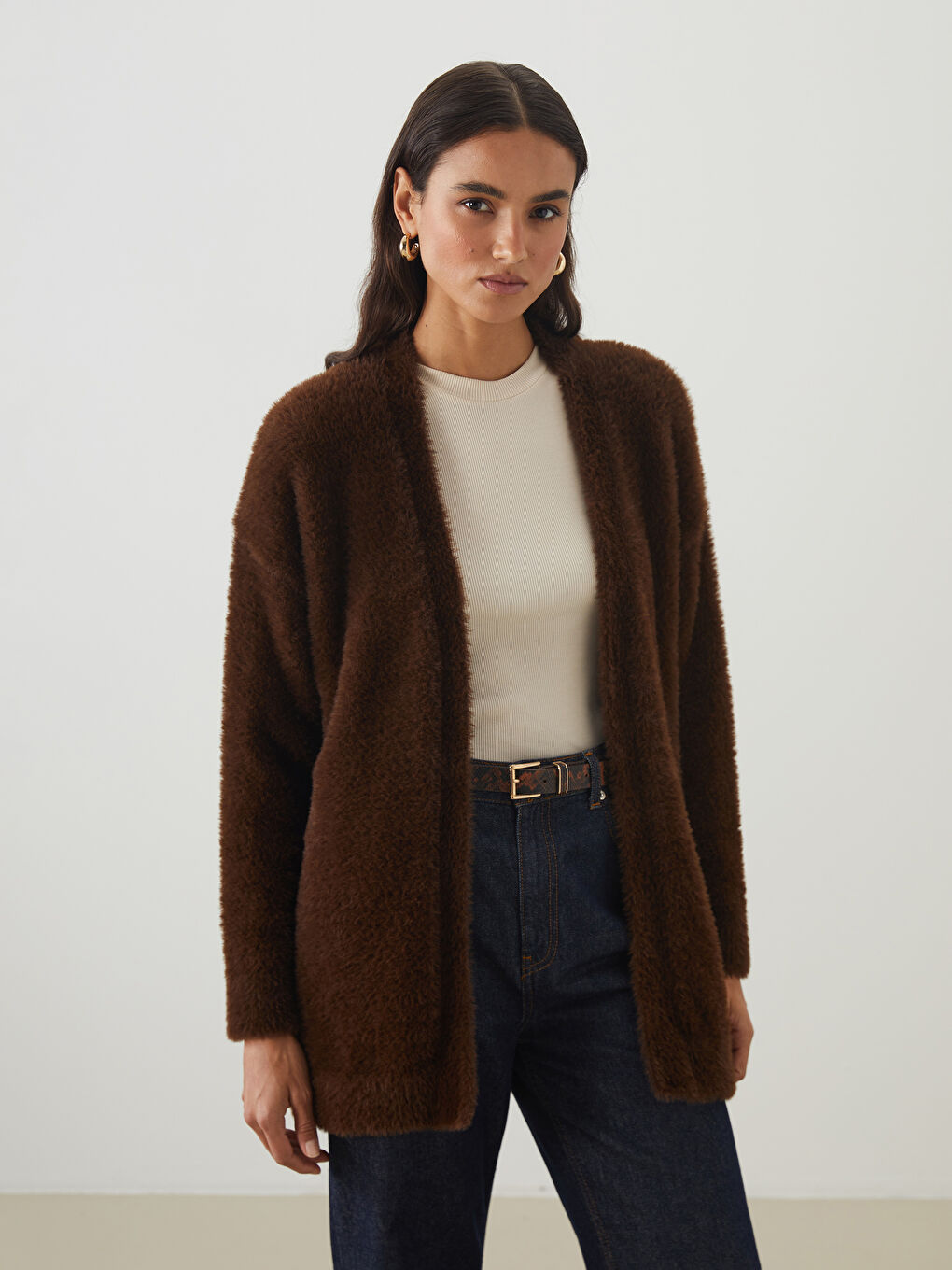 Mürdüm Şal Yaka Kadın Pelüş Triko Hırka-1