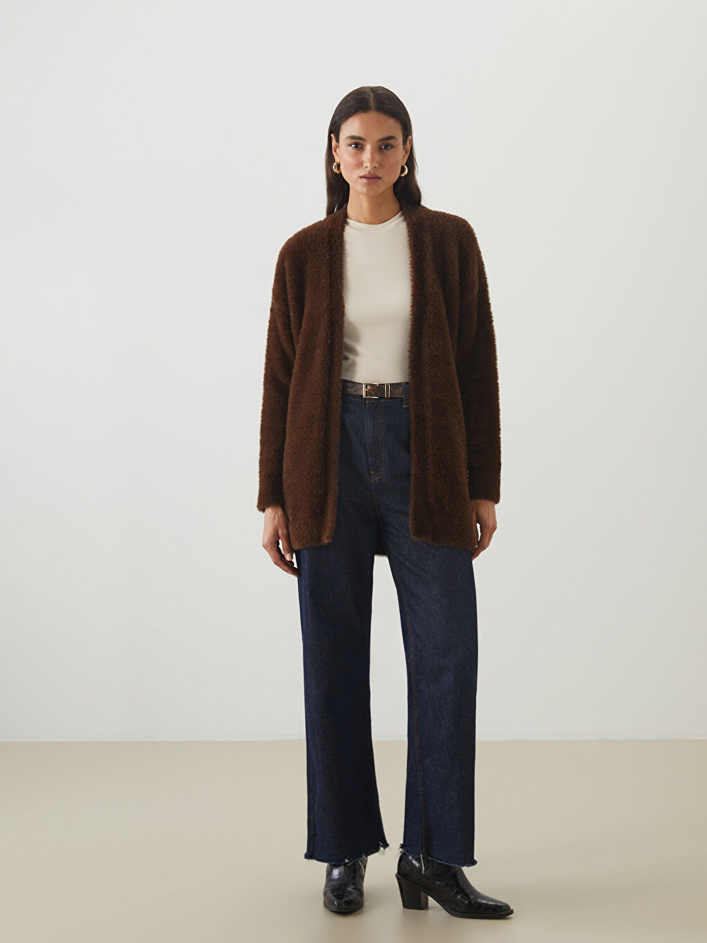 Mürdüm Şal Yaka Kadın Pelüş Triko Hırka-3