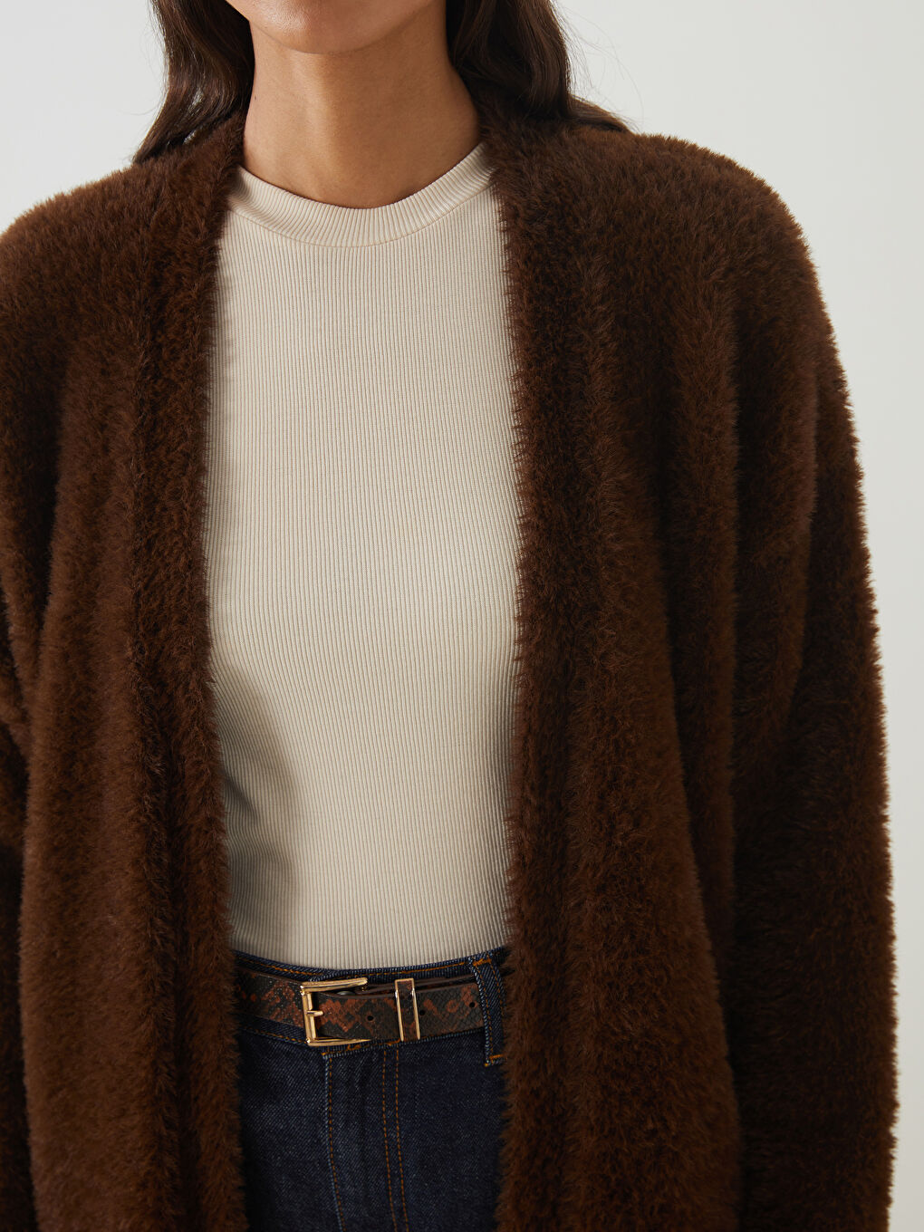 Mürdüm Şal Yaka Kadın Pelüş Triko Hırka-5