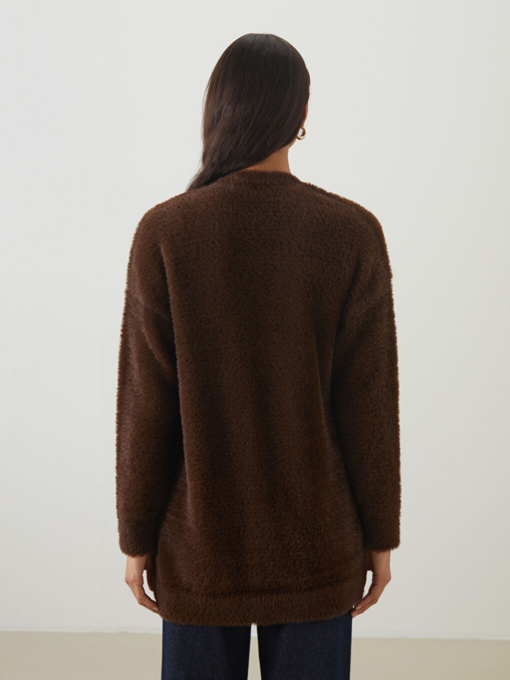 Mürdüm Şal Yaka Kadın Pelüş Triko Hırka-7