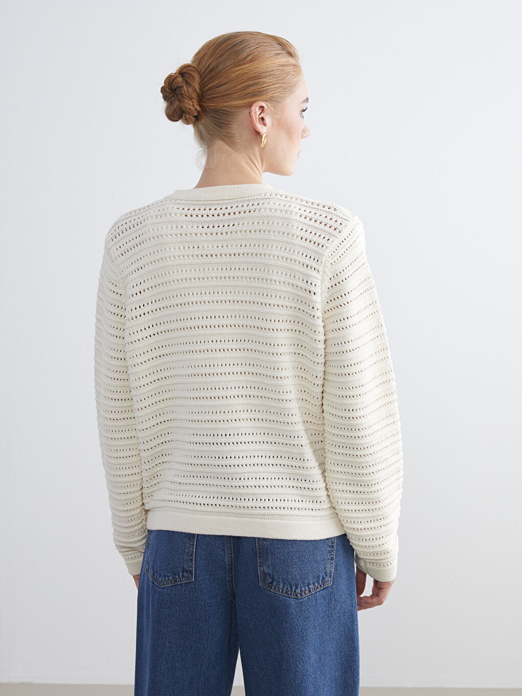 Crew Neck Hole-Knitted Women's Knitwear Cardigan-3