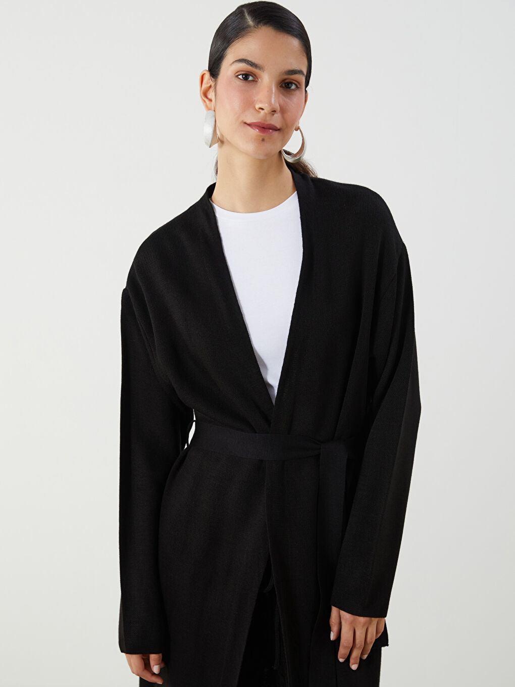 Siyah Şal Yaka Kadın Triko Hırka-1