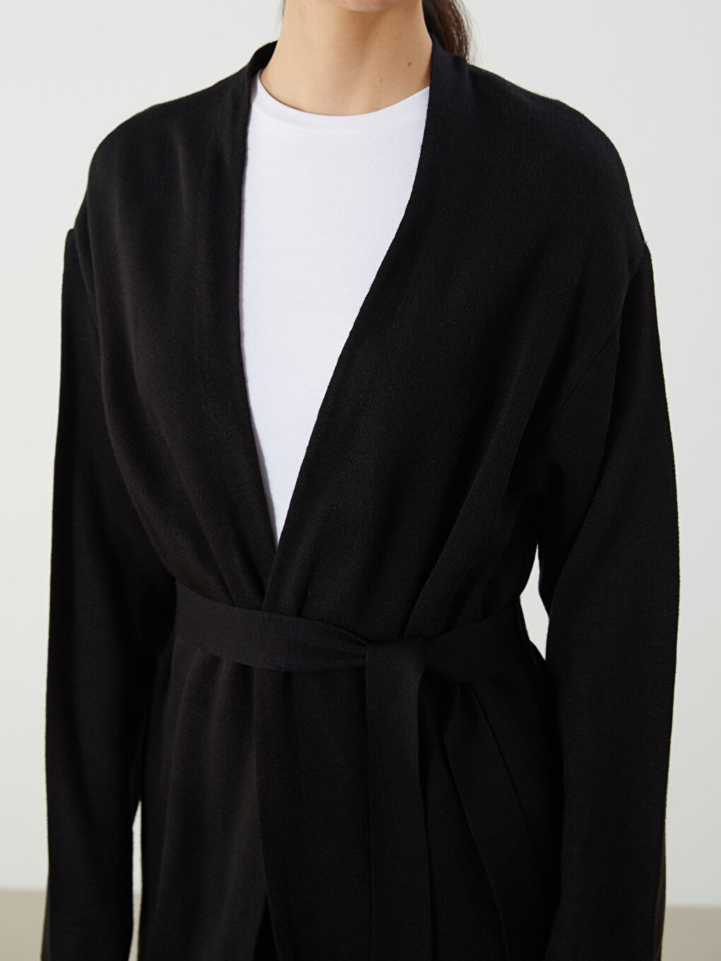 Siyah Şal Yaka Kadın Triko Hırka-2