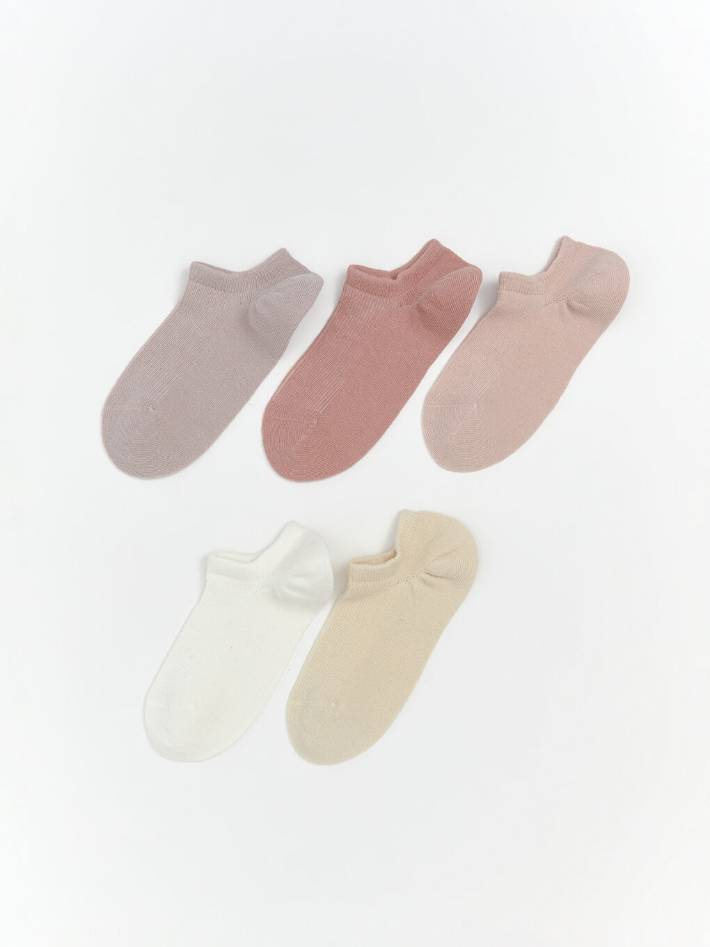 Ekru Kadın Düz Sneaker Çorap 5'li