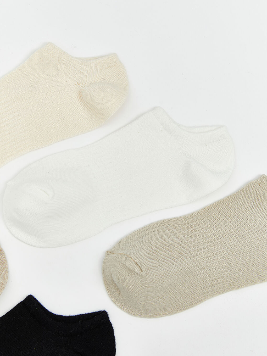 Ekru Kadın Düz Sneaker Çorap 5'li-1