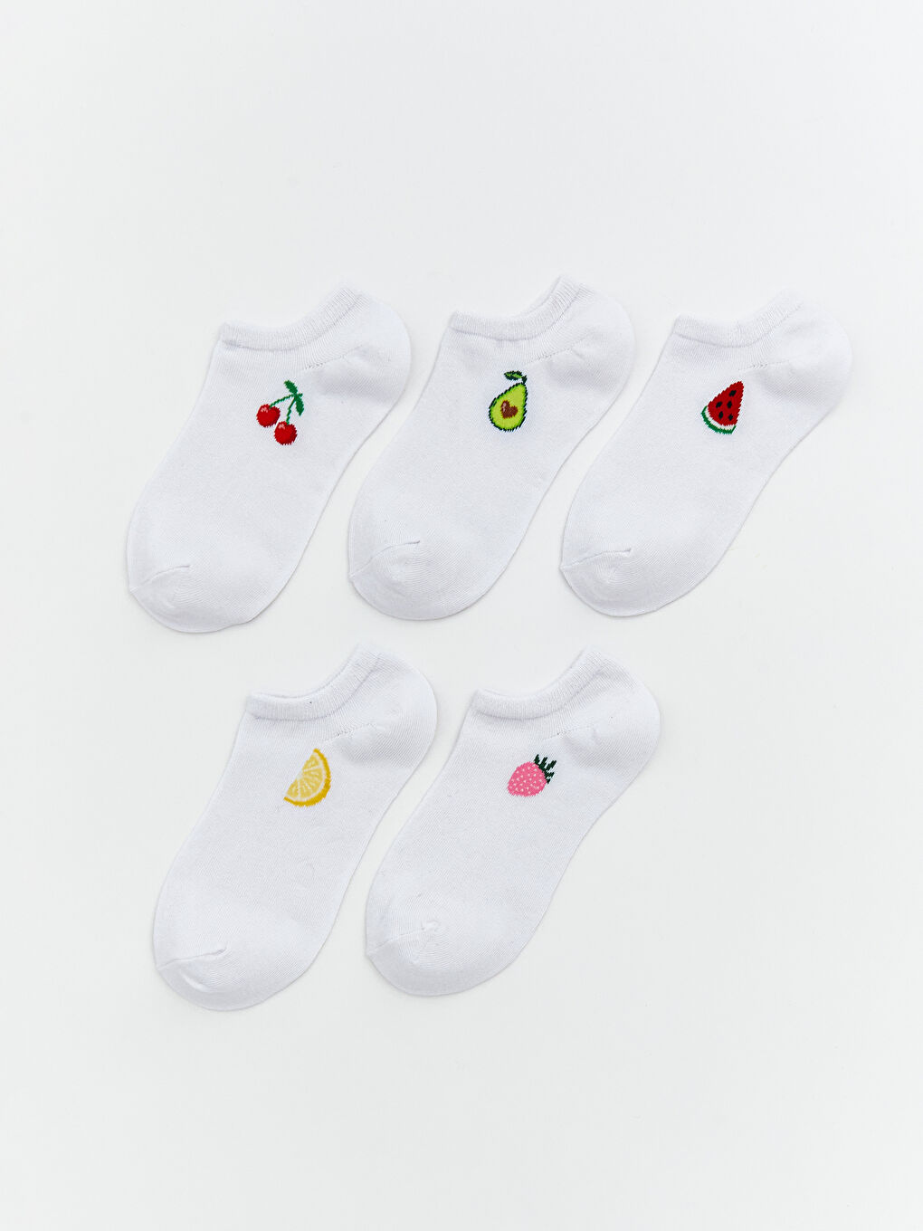 Ekru Baskılı Kadın Patik Çorap 5'li