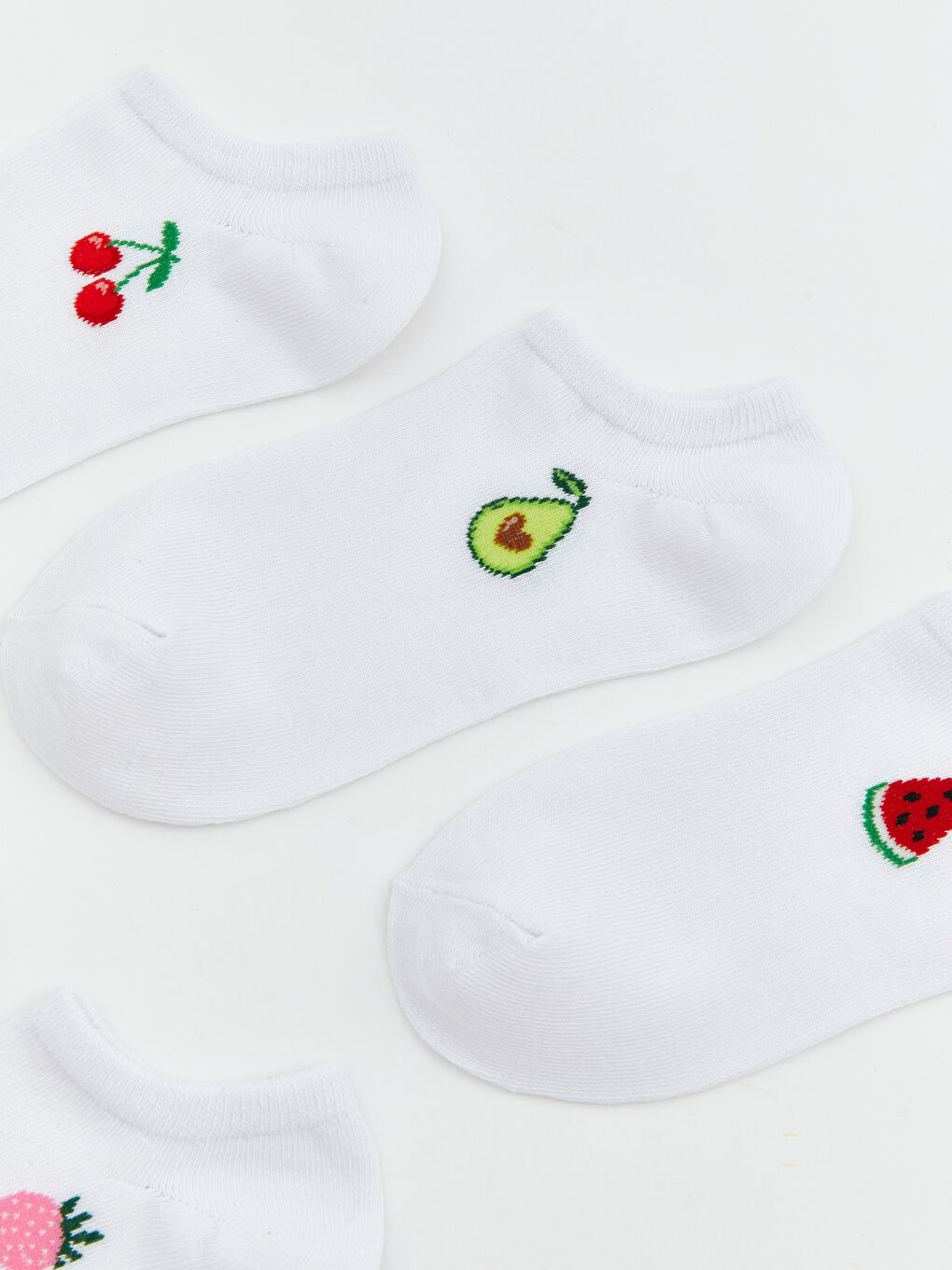 Ekru Baskılı Kadın Patik Çorap 5'li-1