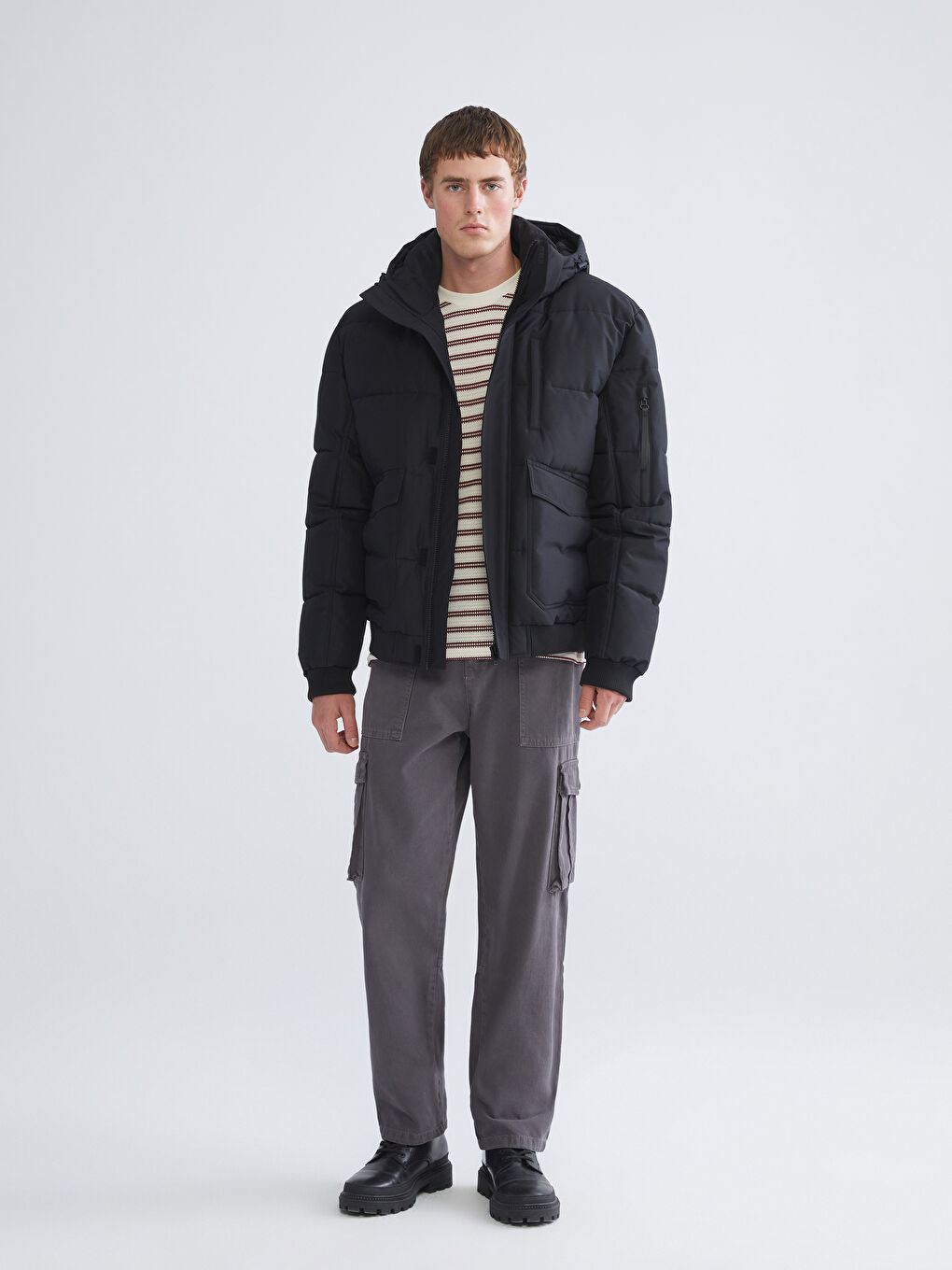 Ерлерге арналған стандартты пішім капюшонды пуховик пальто-1