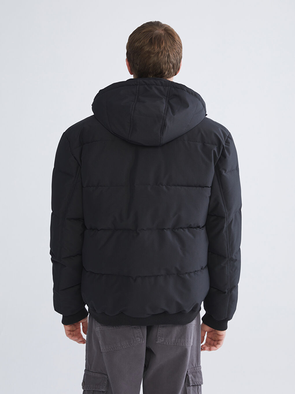 Ерлерге арналған стандартты пішім капюшонды пуховик пальто-4