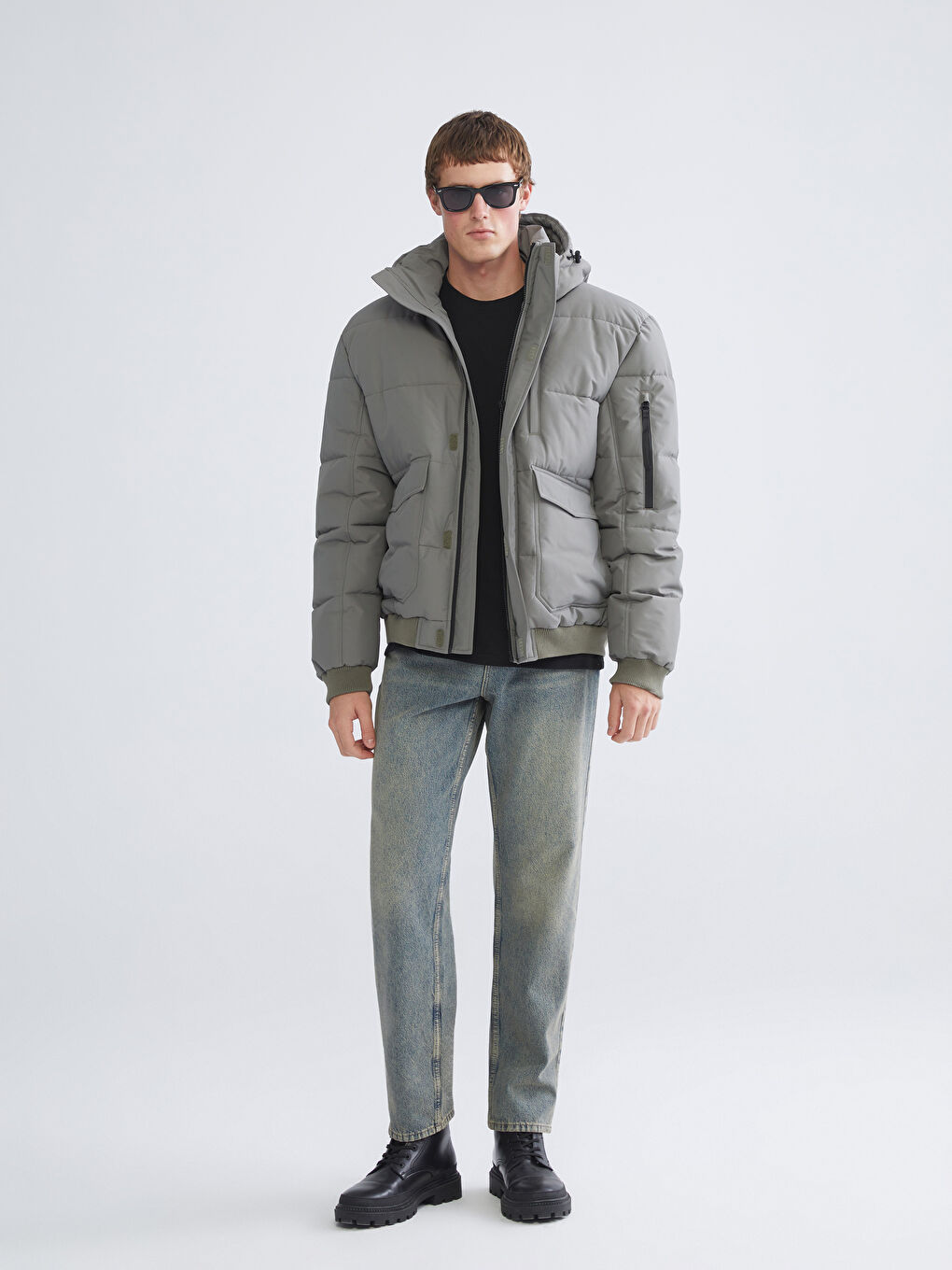 Ерлерге арналған стандартты пішім капюшонды пуховик пальто-1