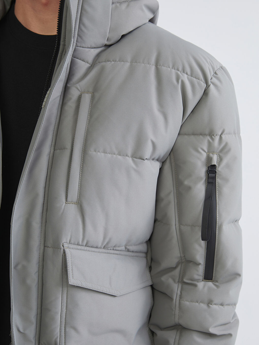 Ерлерге арналған стандартты пішім капюшонды пуховик пальто-2