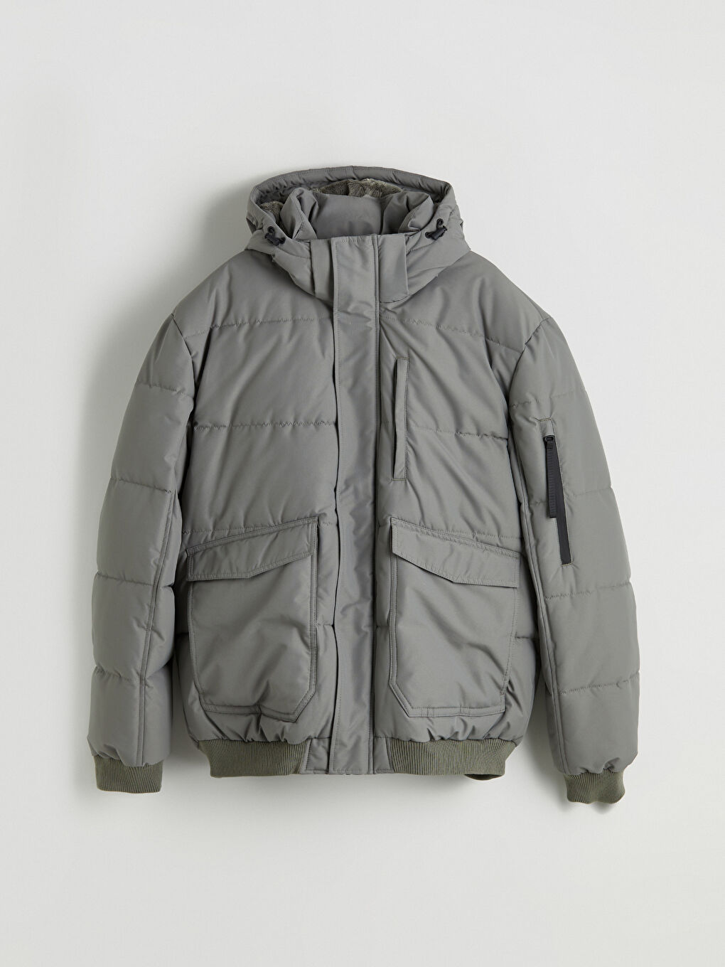 Haki Standart Kalıp Kapüşonlu Erkek Mont-5