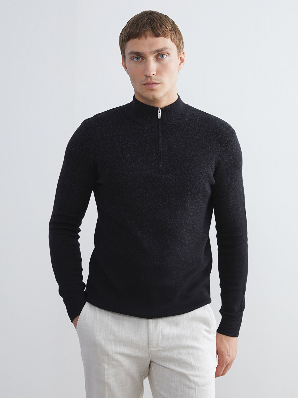 Funnel Neck Men's Knitwear Sweater