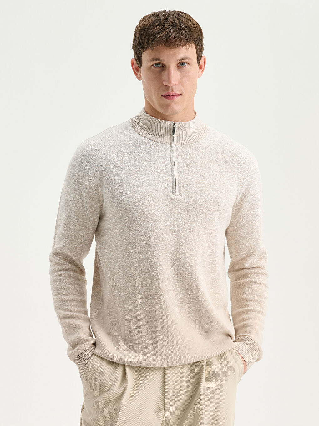 Funnel Neck Men's Knitwear Sweater