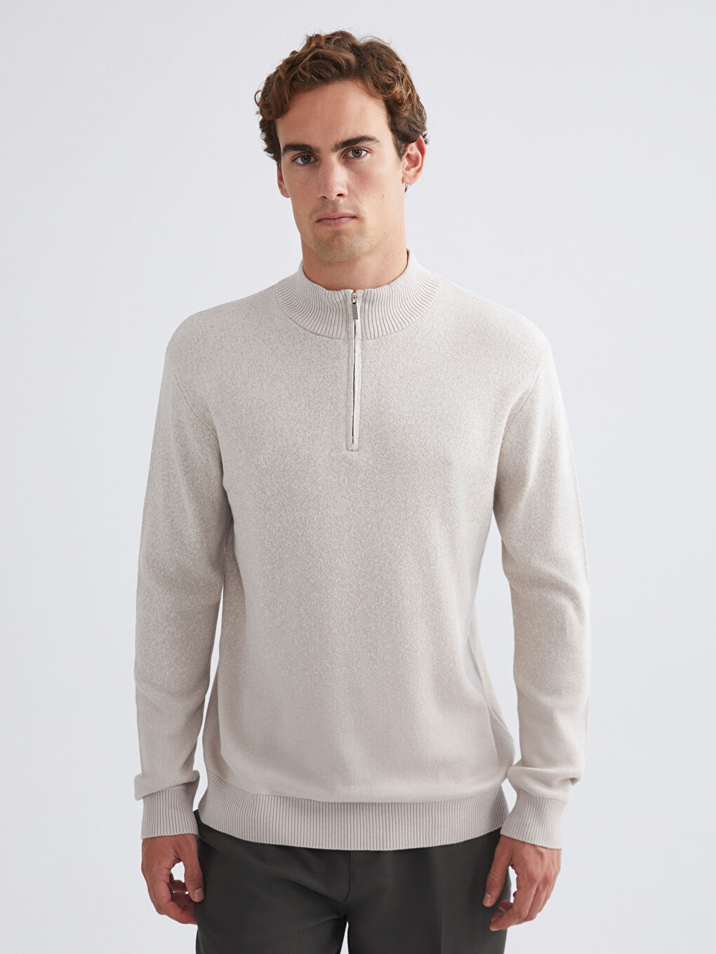 Funnel Neck Men's Knitwear Sweater