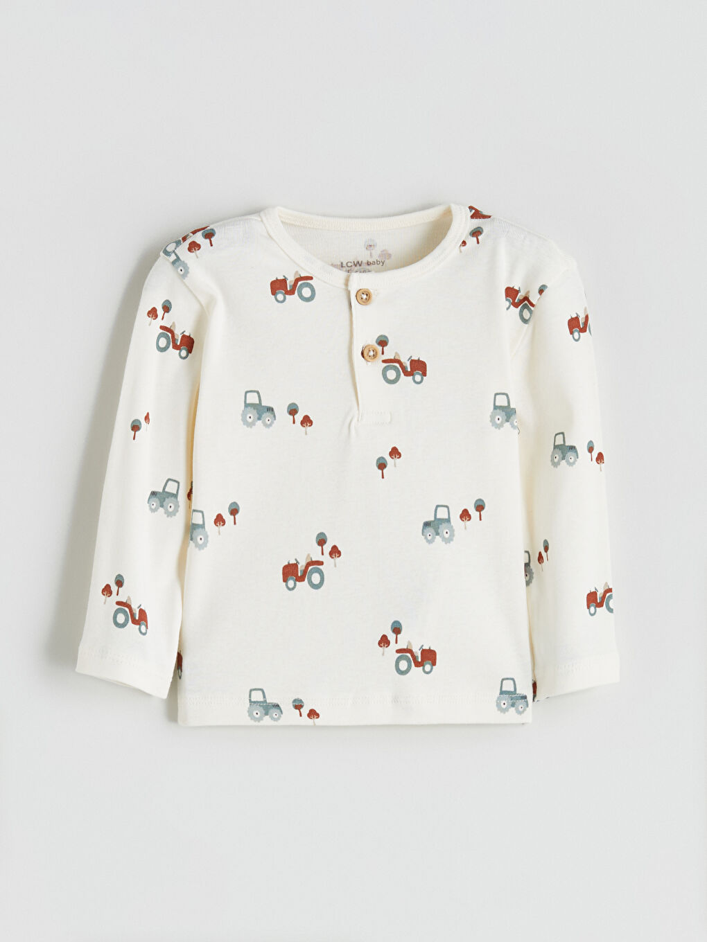 Ekru Bisiklet Yaka Baskılı Erkek Bebek Tişört