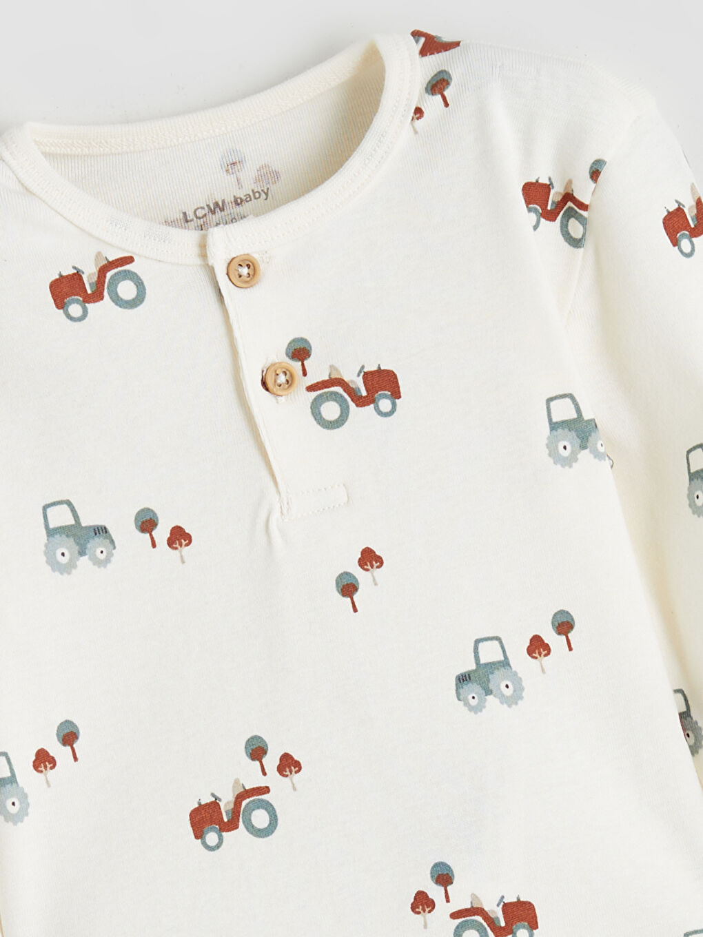Ekru Bisiklet Yaka Baskılı Erkek Bebek Tişört-1