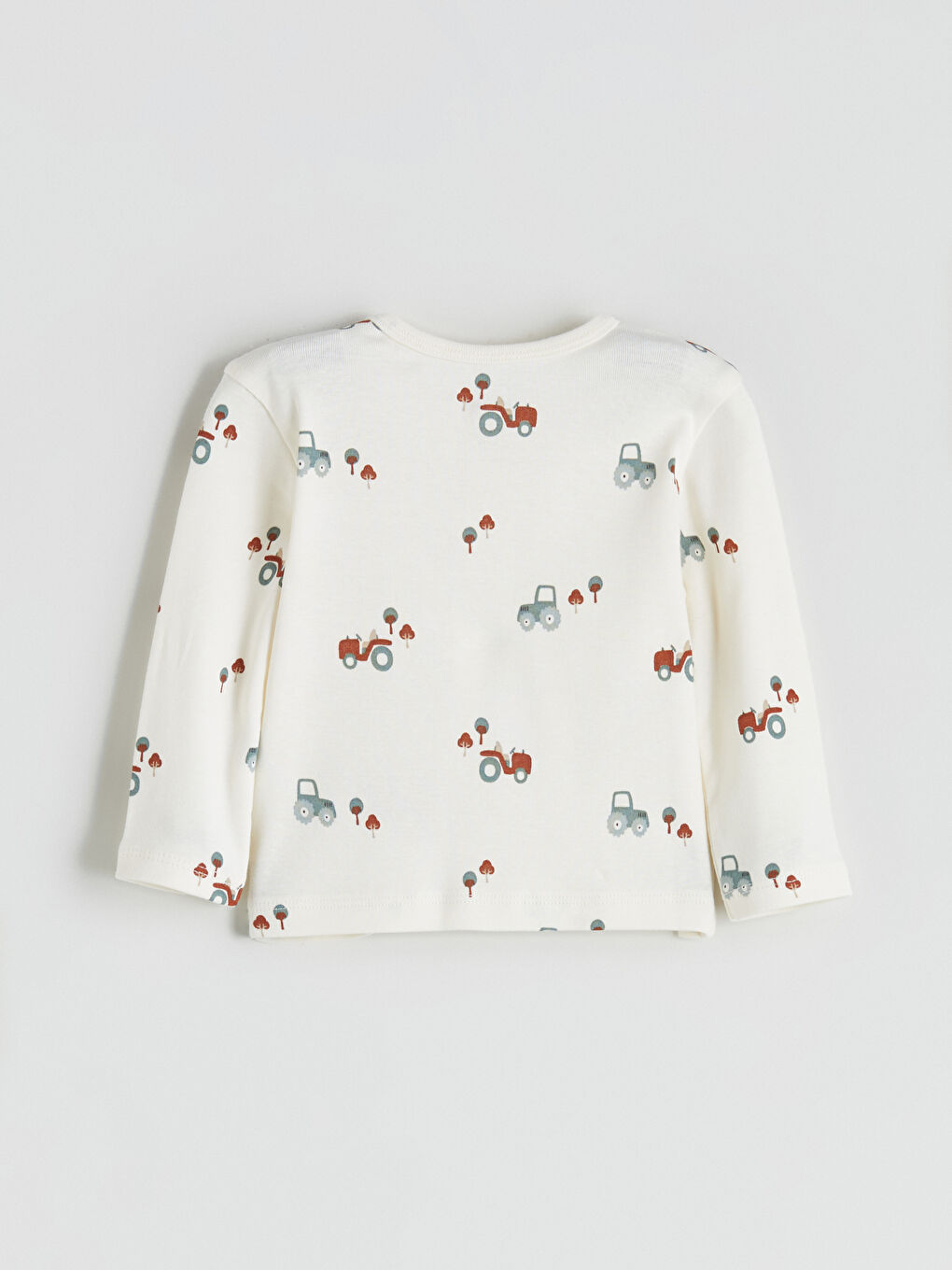 Ekru Bisiklet Yaka Baskılı Erkek Bebek Tişört-2