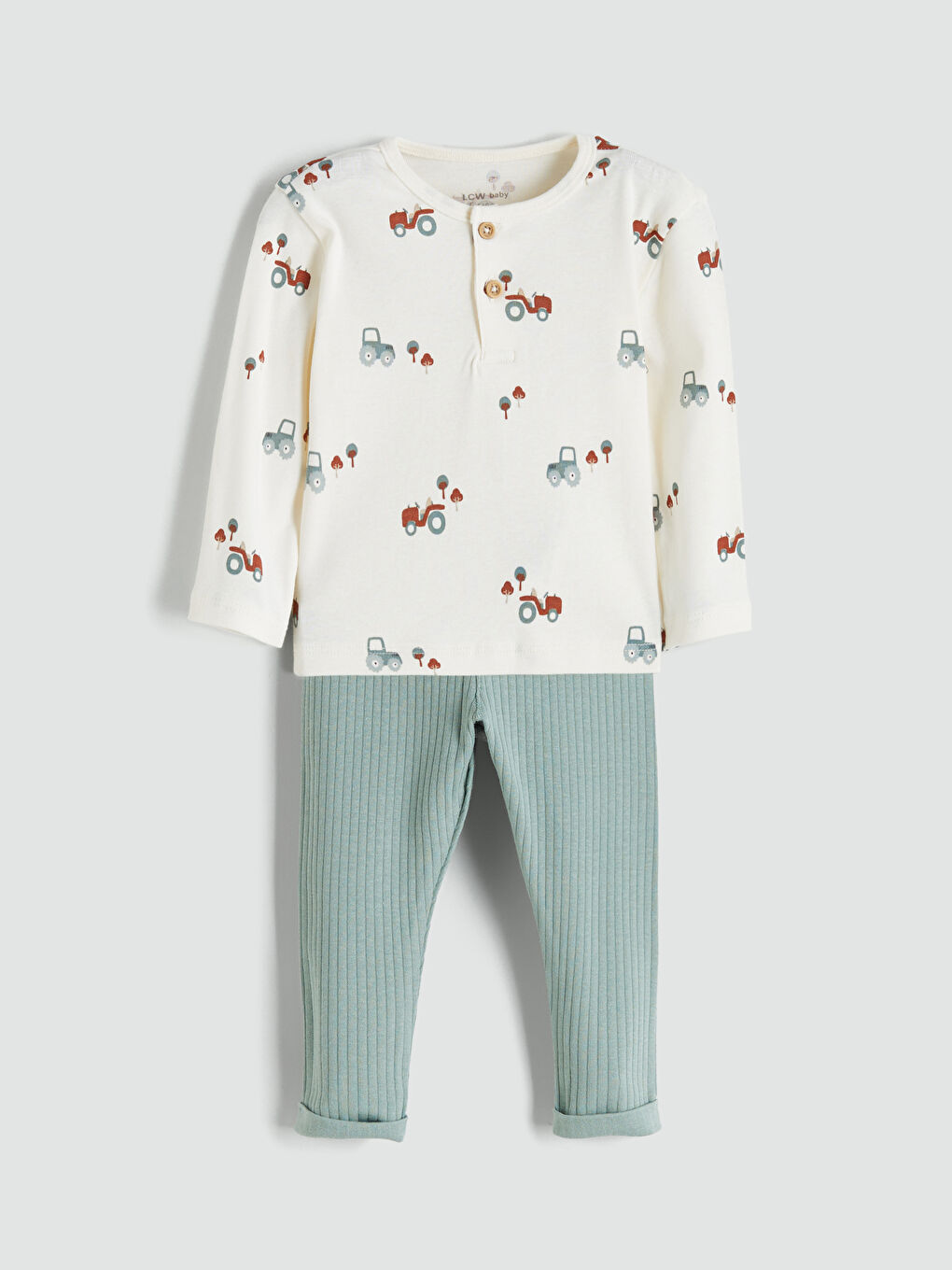 Ekru Bisiklet Yaka Erkek Bebek Tişört ve Tayt 2'li
