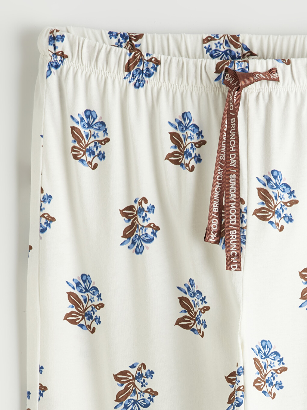 Ekru Beli Lastikli Çiçekli Kadın Pijama Altı-1