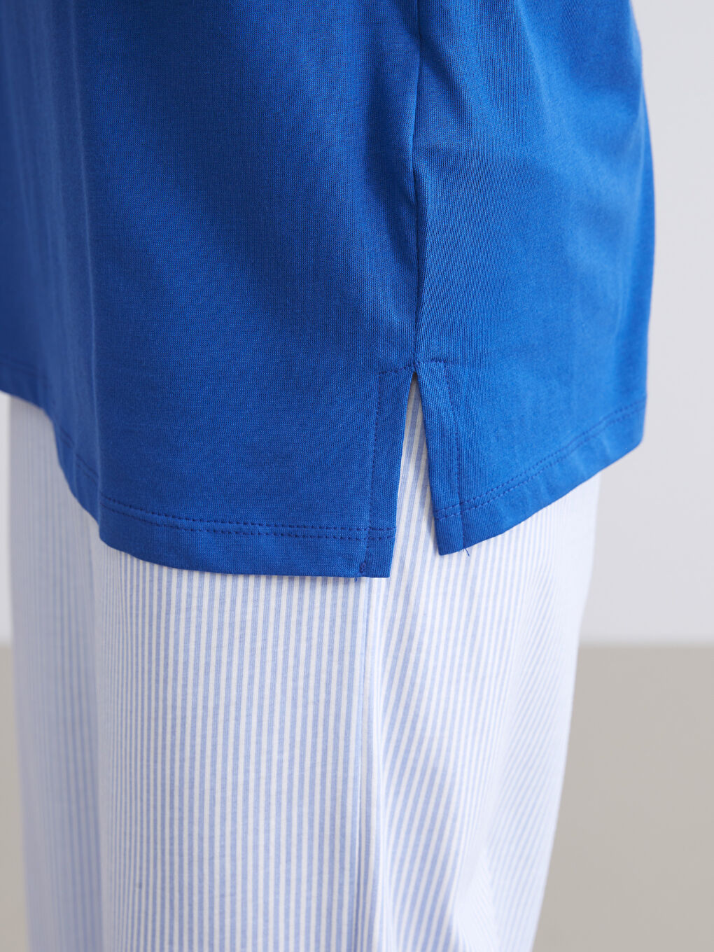 Mavi Bisiklet Yaka Baskılı Kadın Pijama Üstü-2