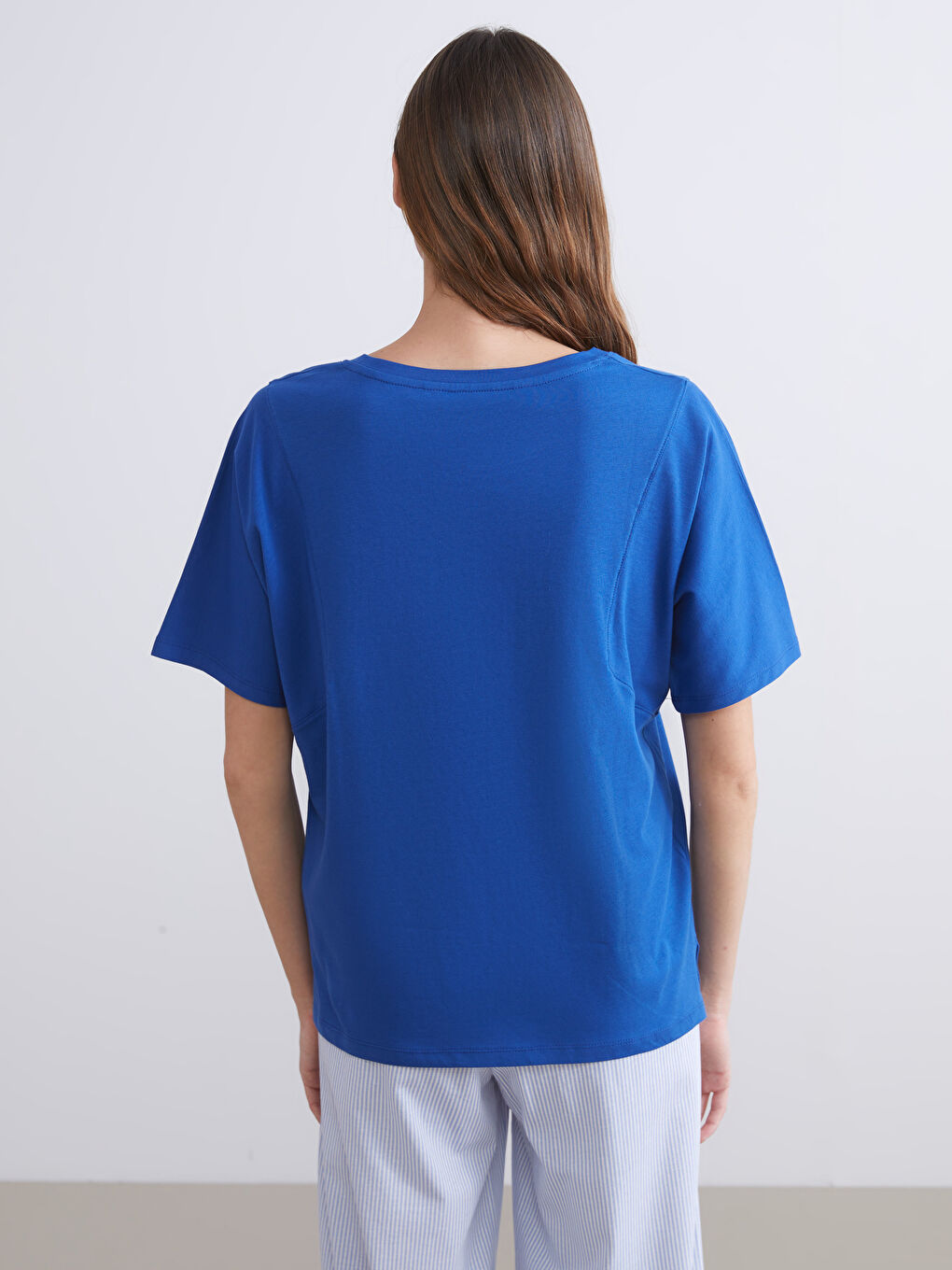 Mavi Bisiklet Yaka Baskılı Kadın Pijama Üstü-3