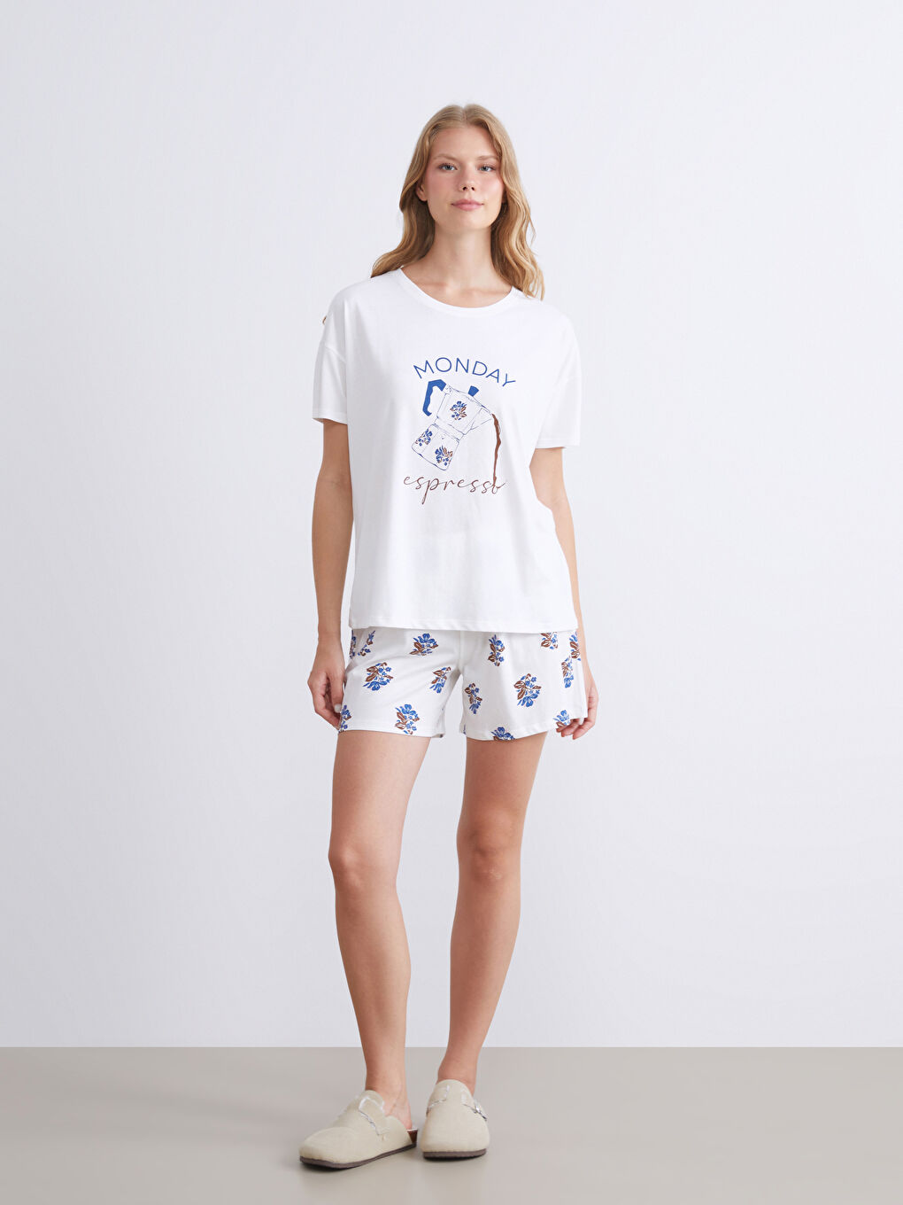 Crew Neck Printed Women's Short Pyjama Set