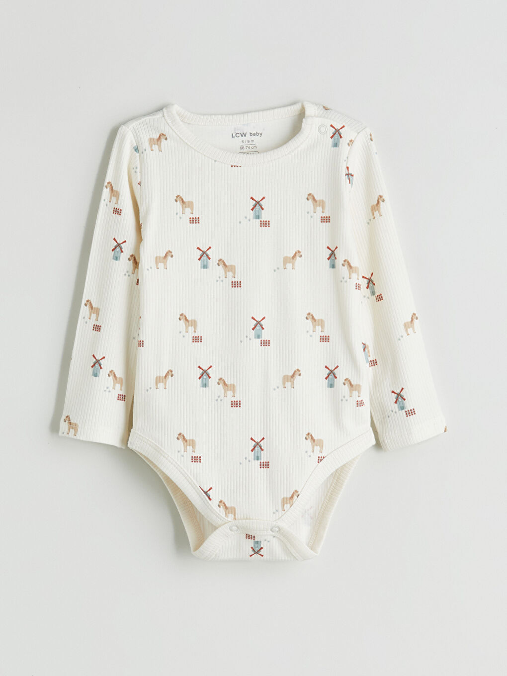 Ekru Bisiklet Yaka Desenli Erkek Bebek Çıtçıtlı Body