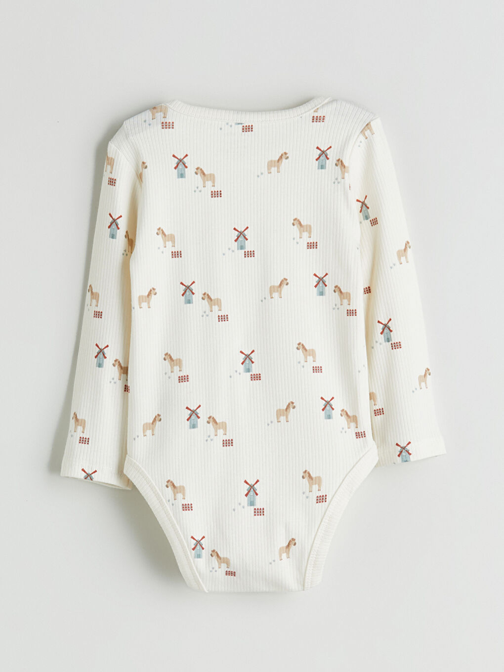 Ekru Bisiklet Yaka Desenli Erkek Bebek Çıtçıtlı Body-1