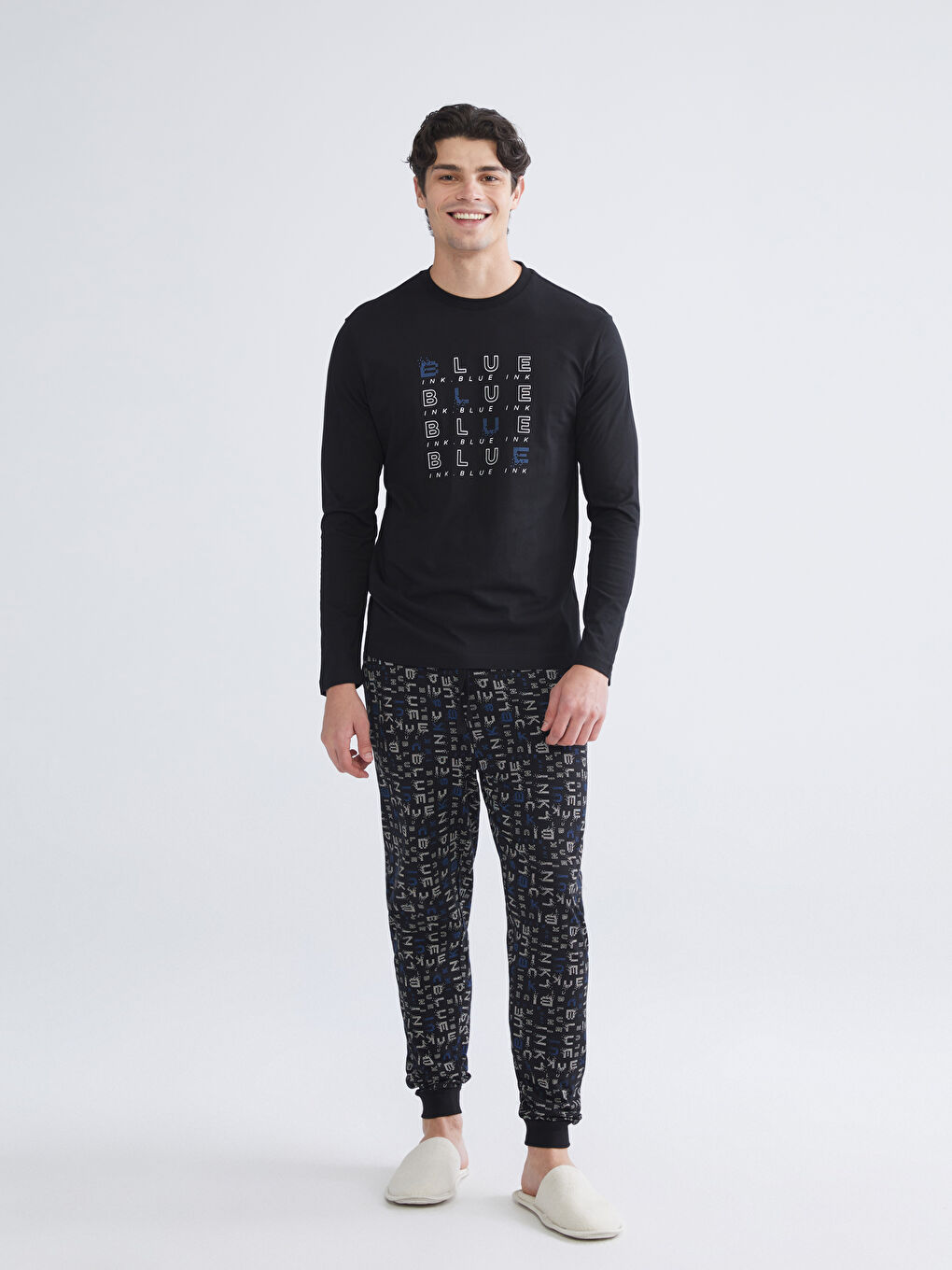 Siyah Standart Kalıp Erkek Pijama Takımı