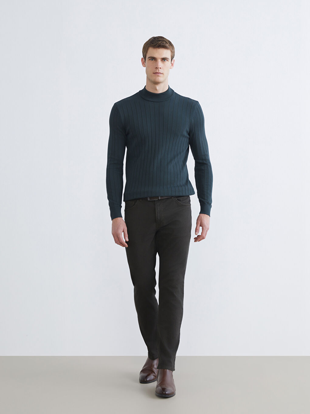 Yeşil Yarım Balıkçı Yaka Erkek Triko Kazak-1