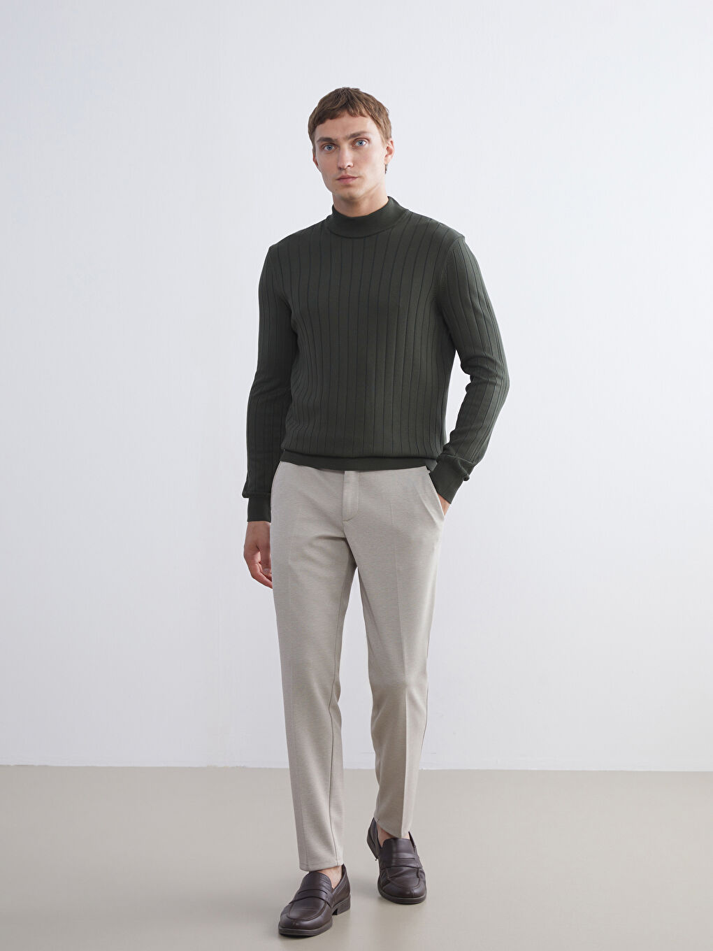 Haki Yarım Balıkçı Yaka Erkek Triko Kazak-1