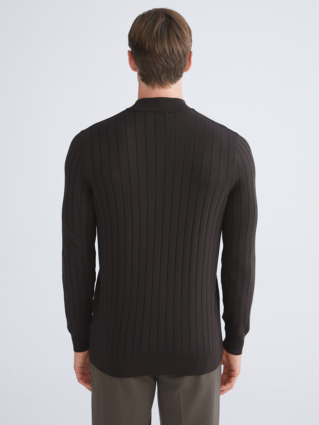 Kahverengi Yarım Balıkçı Yaka Erkek Triko Kazak-4