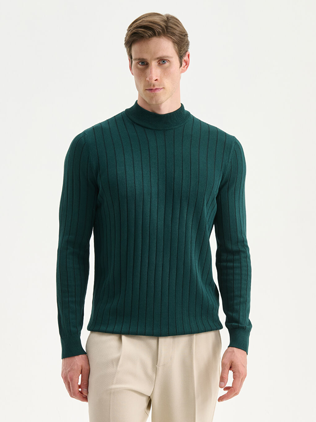 Yeşil Yarım Balıkçı Yaka Erkek Triko Kazak