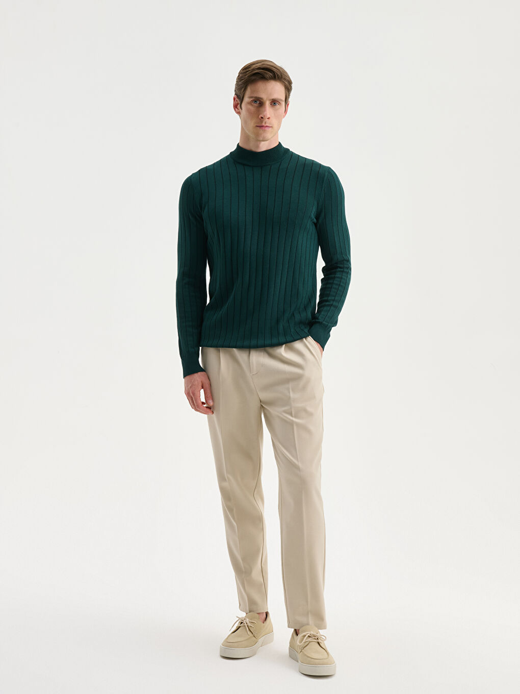 Yeşil Yarım Balıkçı Yaka Erkek Triko Kazak-1