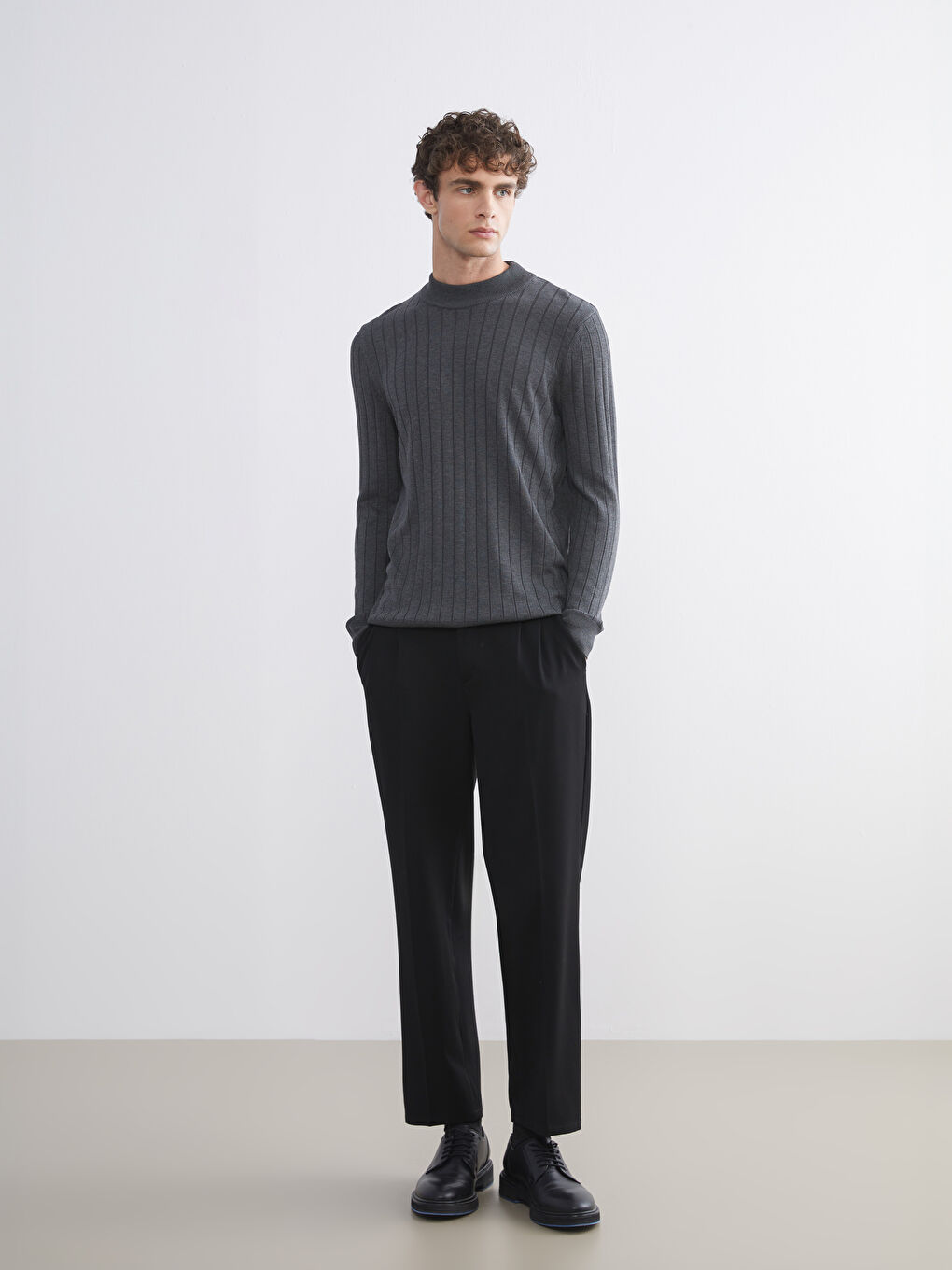 Gri Yarım Balıkçı Yaka Erkek Triko Kazak-1