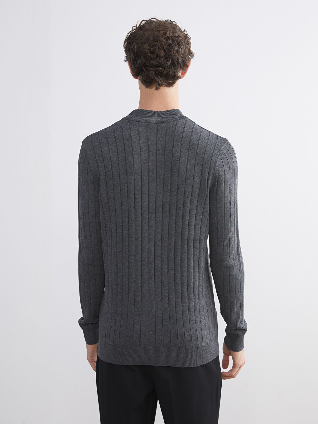 Gri Yarım Balıkçı Yaka Erkek Triko Kazak-3