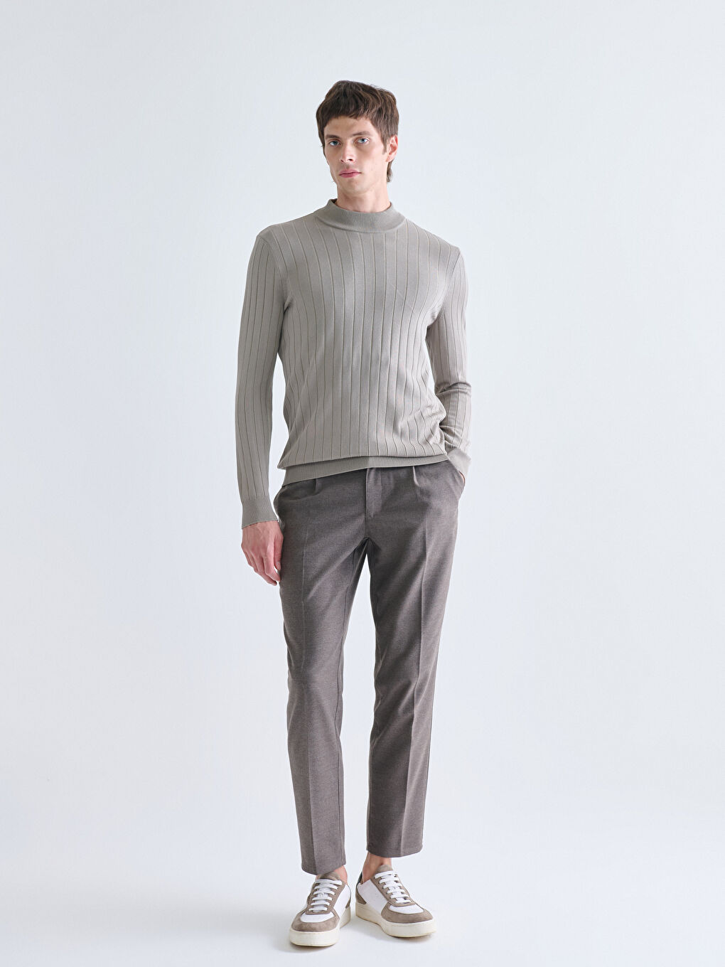 Bej Yarım Balıkçı Yaka Erkek Triko Kazak-1