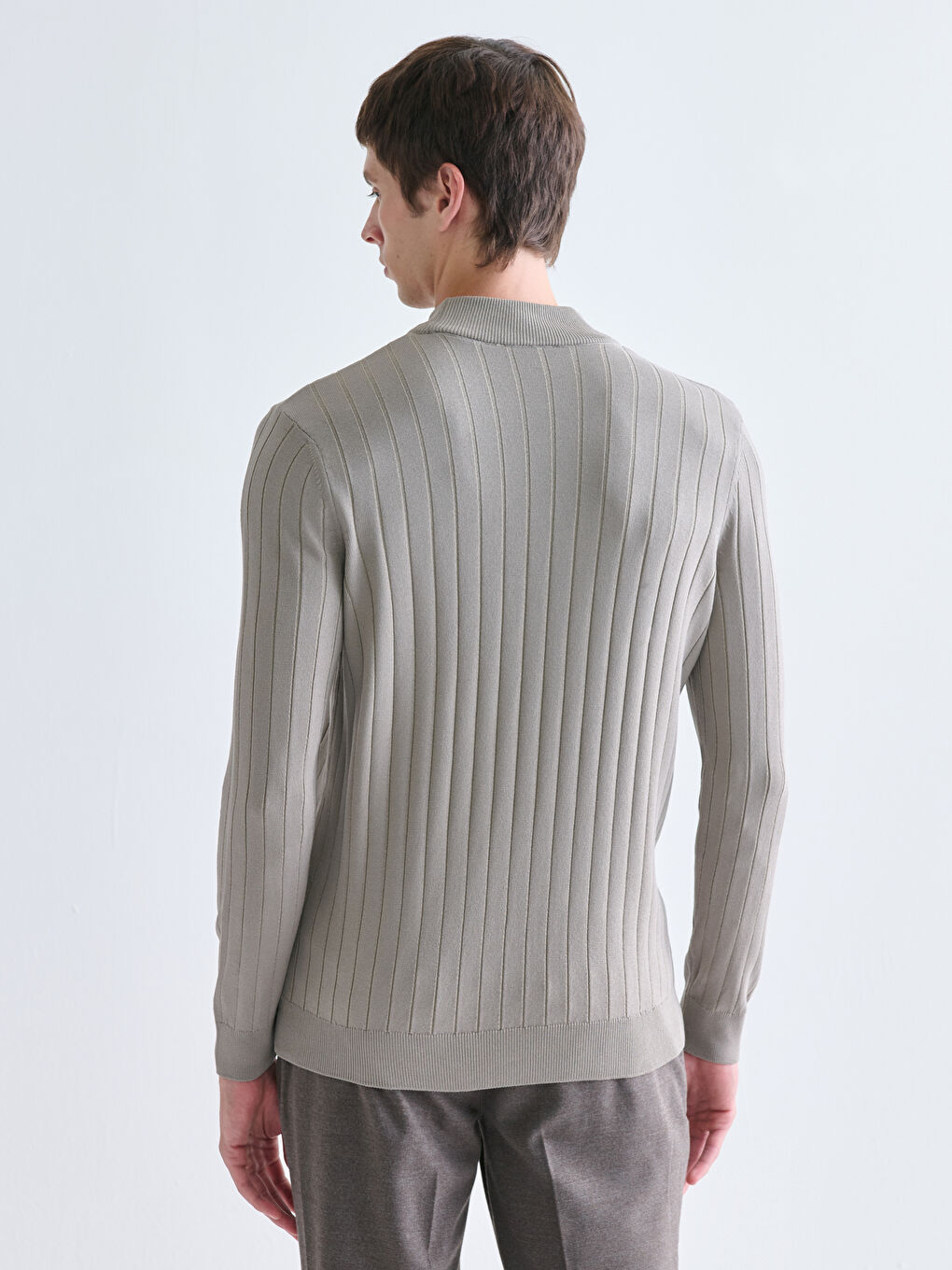 Bej Yarım Balıkçı Yaka Erkek Triko Kazak-3