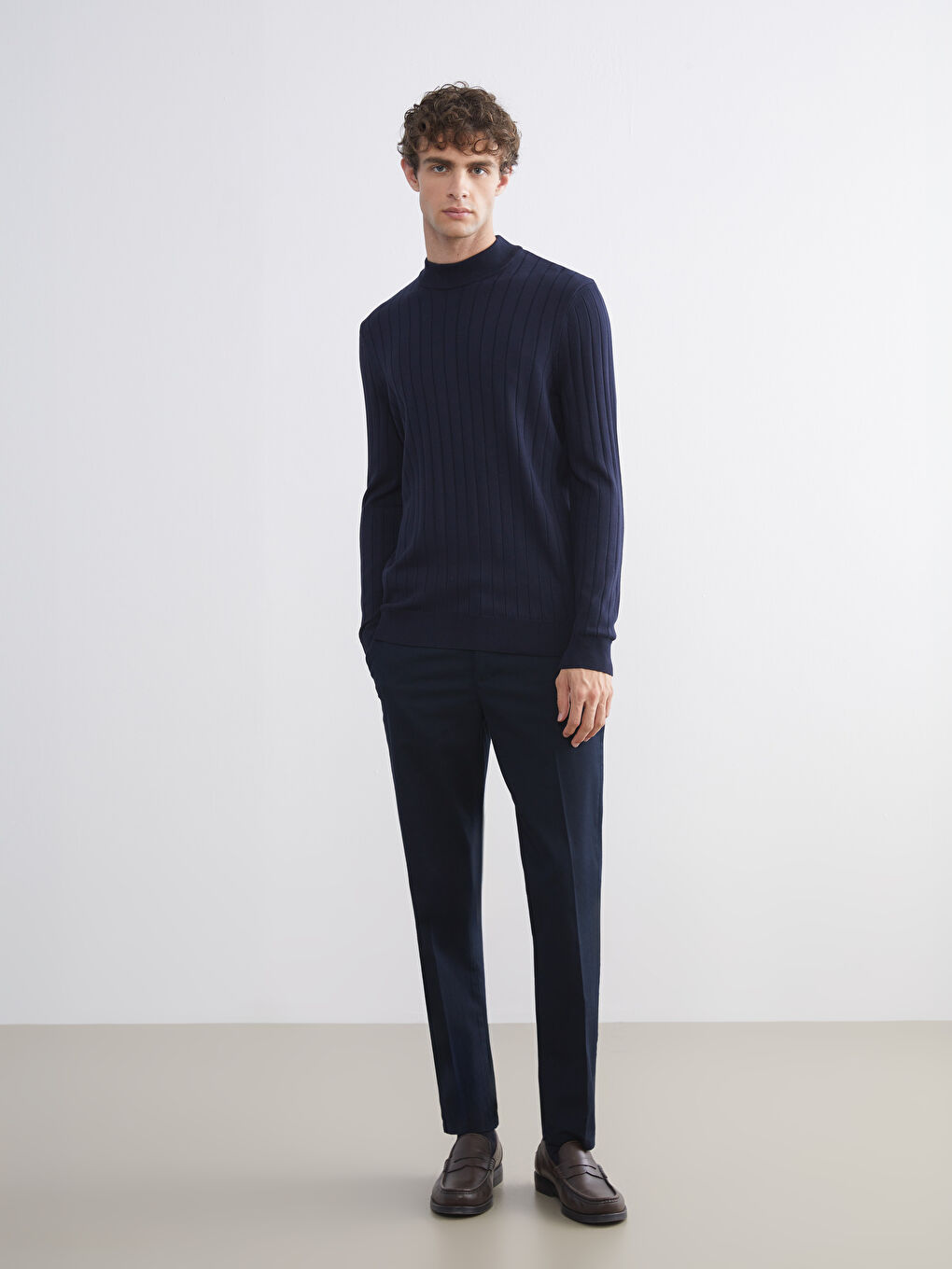 Lacivert Yarım Balıkçı Yaka Erkek Triko Kazak-1