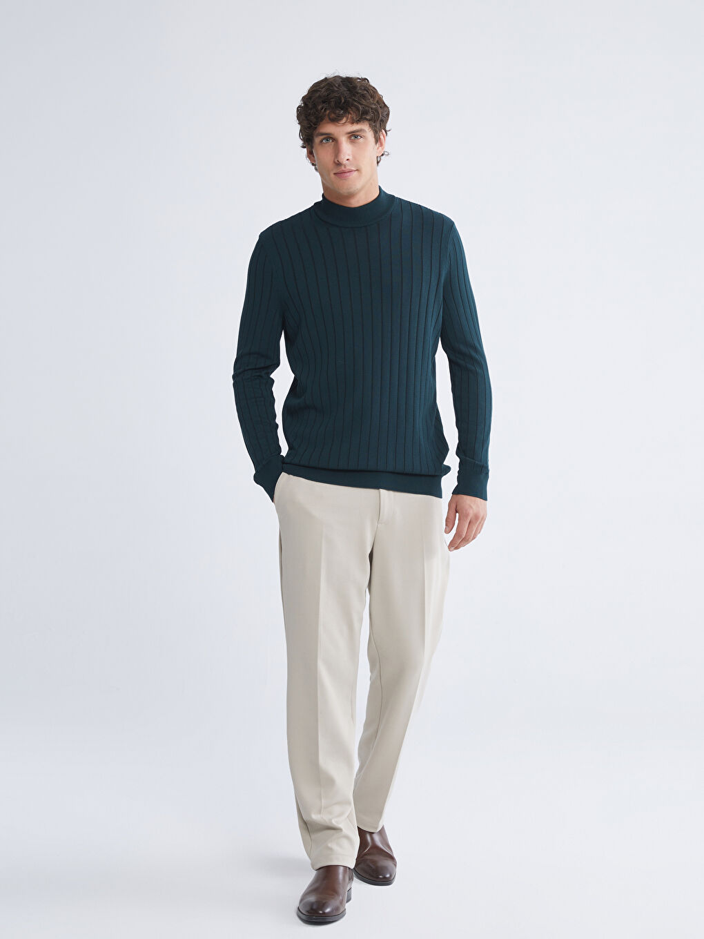 Yeşil Yarım Balıkçı Yaka Erkek Triko Kazak-1