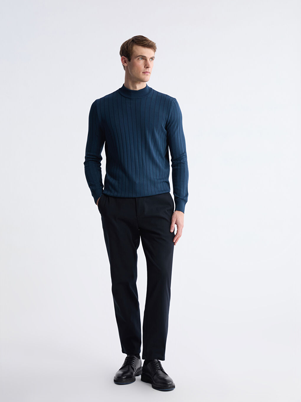 Petrol Yarım Balıkçı Yaka Erkek Triko Kazak-1