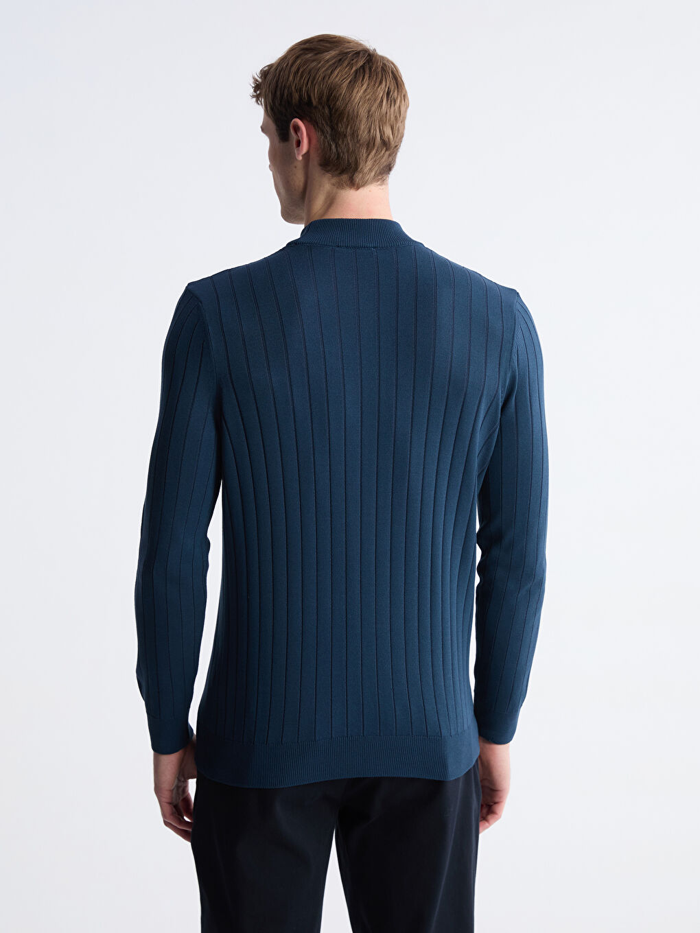 Petrol Yarım Balıkçı Yaka Erkek Triko Kazak-3