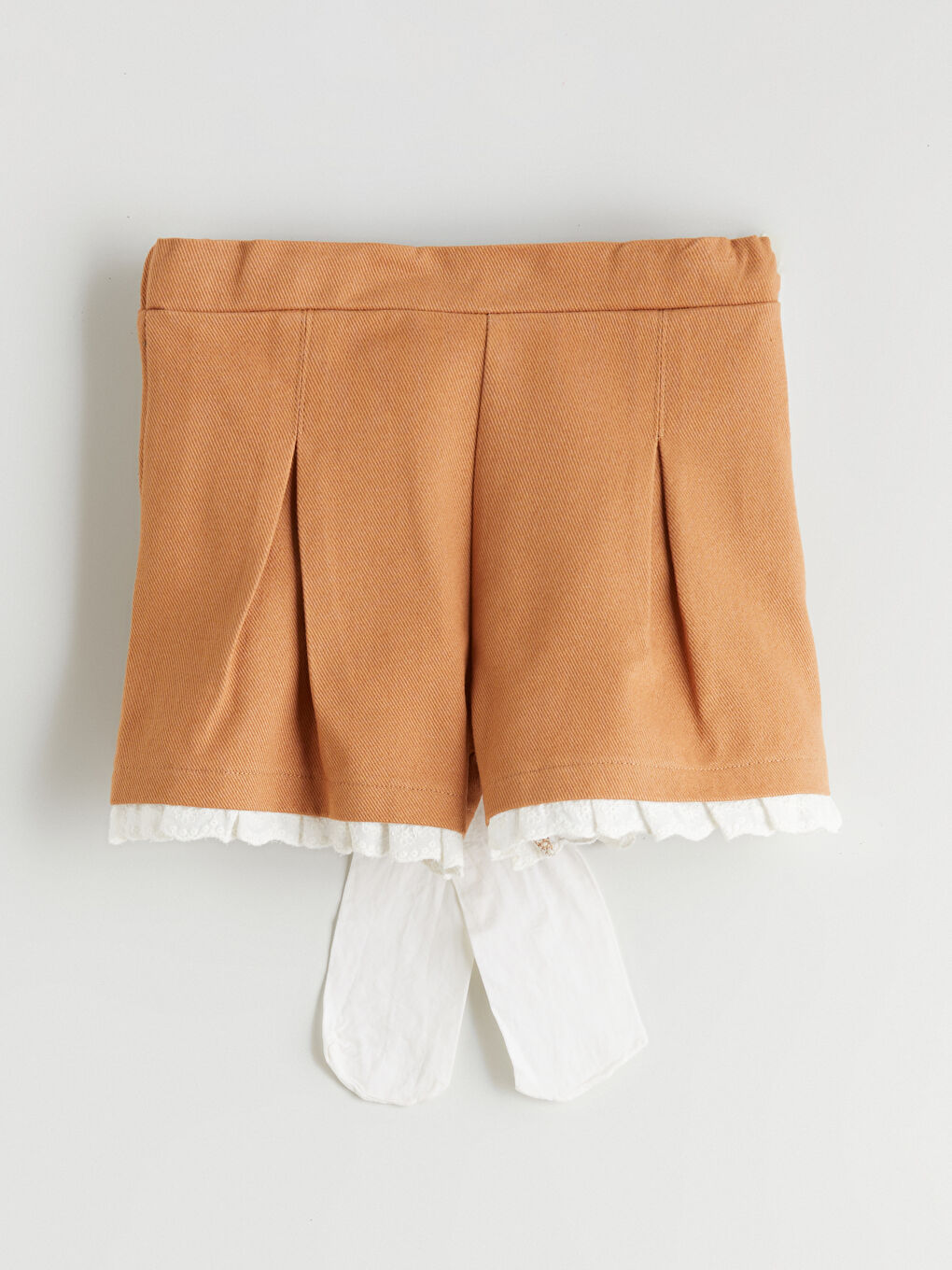 Kahverengi Beli Lastikli Kız Çocuk Şort ve Külotlu Çorap 2'li Takım-2