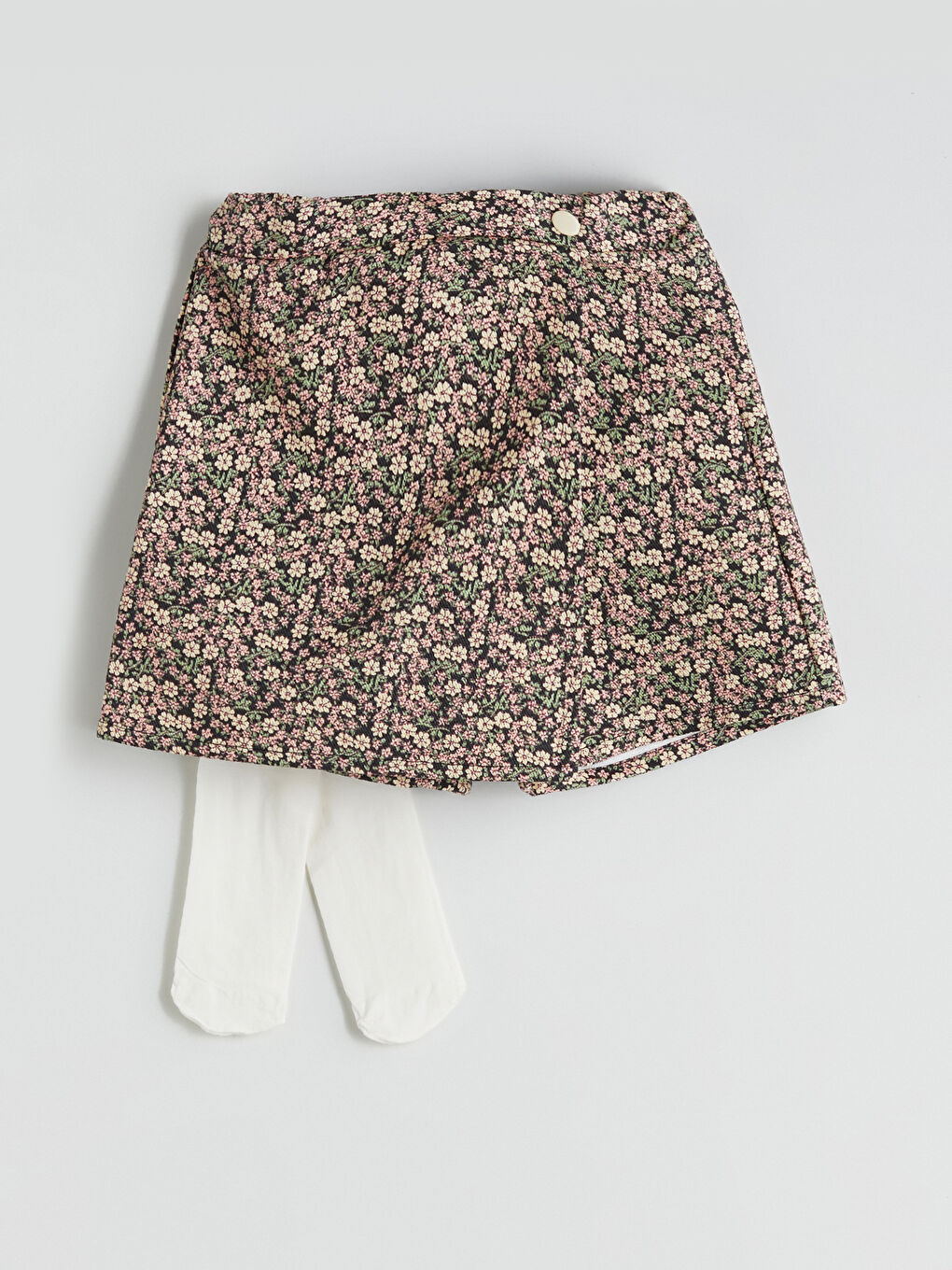 Siyah Çiçekli Kız Çocuk Şort Etek ve Külotlu Çorap 2'li-1