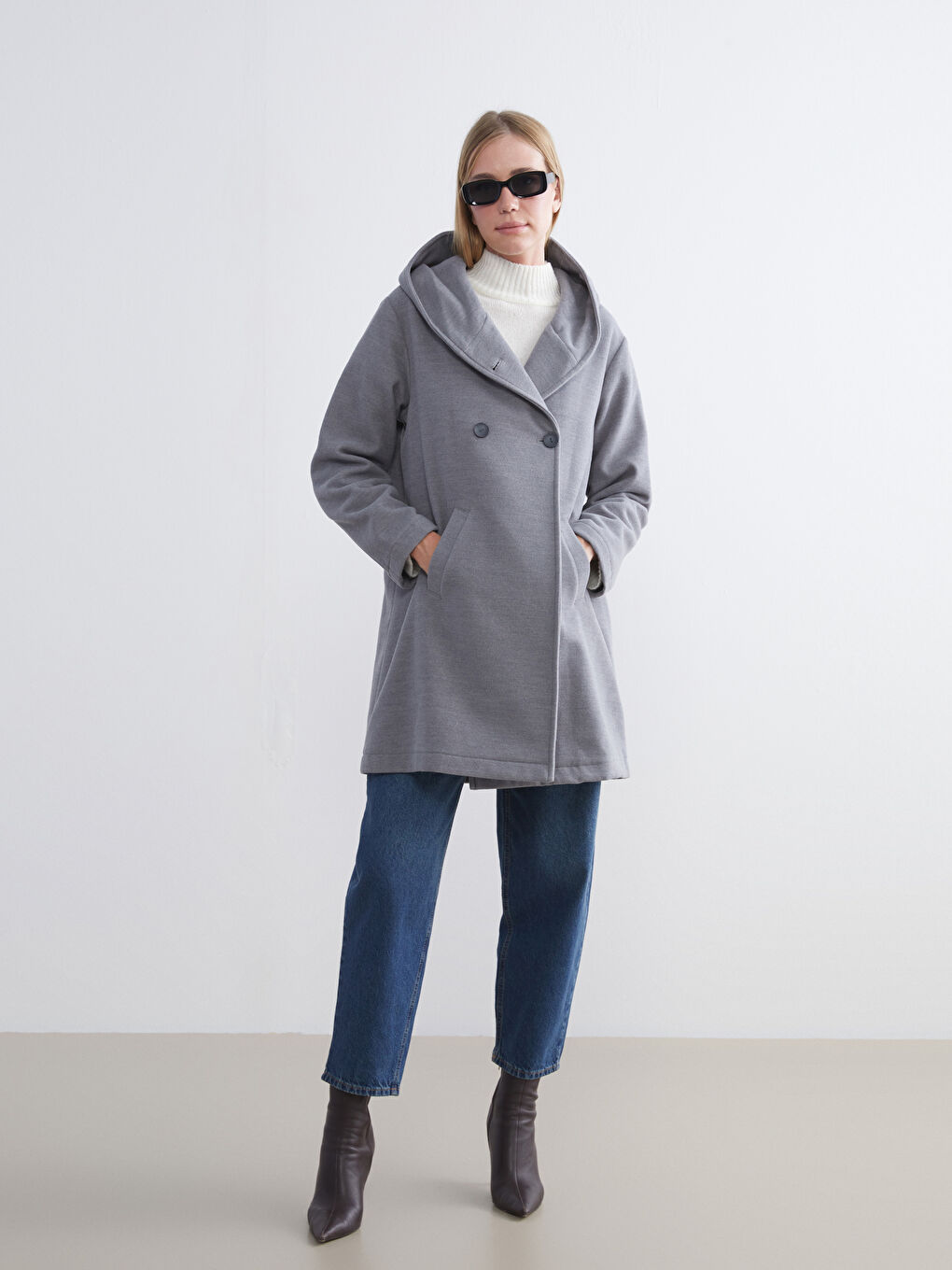 Woman GREY Wool Blended Overcoat-1