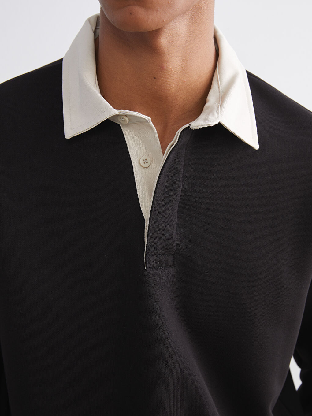 Kahverengi Kontrast Polo Yakalı Erkek Sweatshirt-2