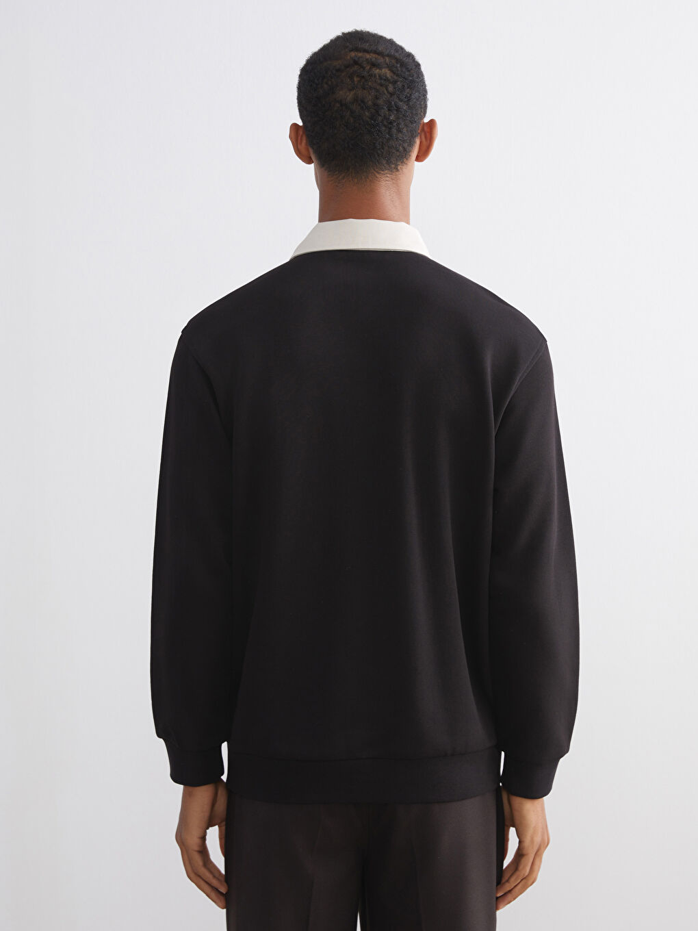 Kahverengi Kontrast Polo Yakalı Erkek Sweatshirt-3